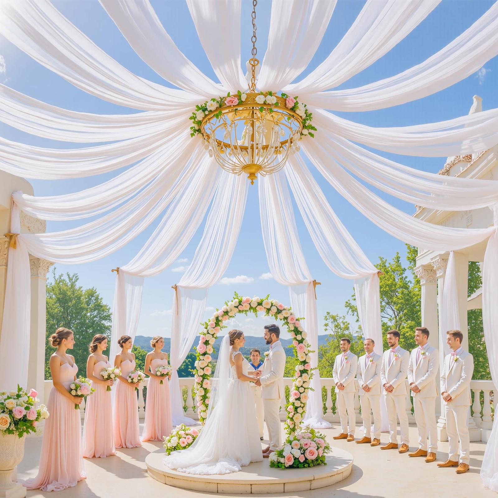 2 PCS 5x10ft White Ceiling Drapes Wedding WrinkleFree Fabric Tent Draping