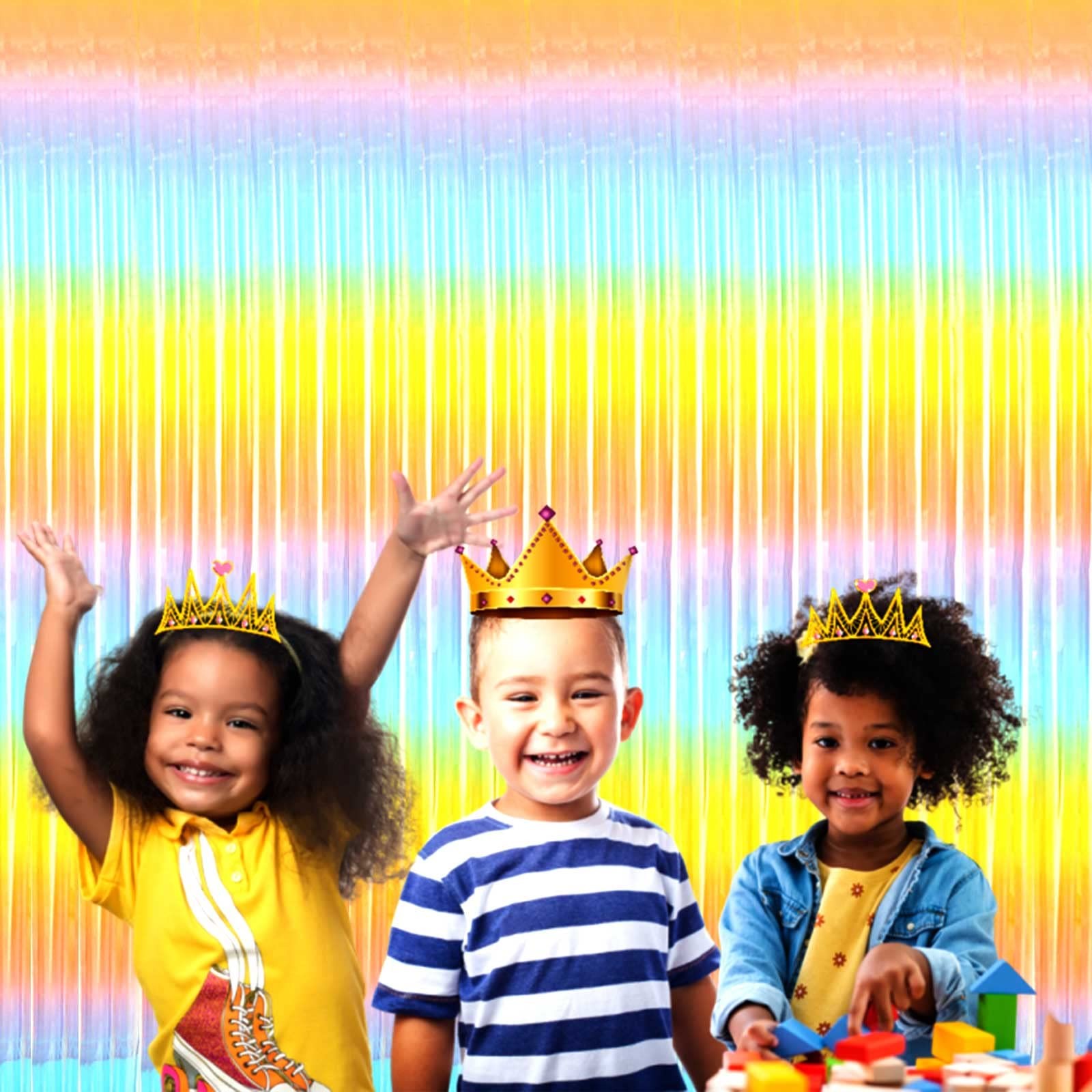 4-Pack 3.28×6.56Ft Rainbow Foil Fringe Curtain Backdrop for Party Decoration
