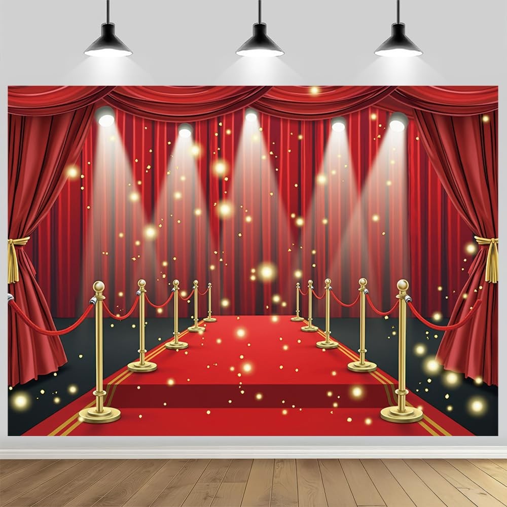 MHLSWY 7x5FT Red Carpet Stage Photo Backdrop Award Ceremony Stars
