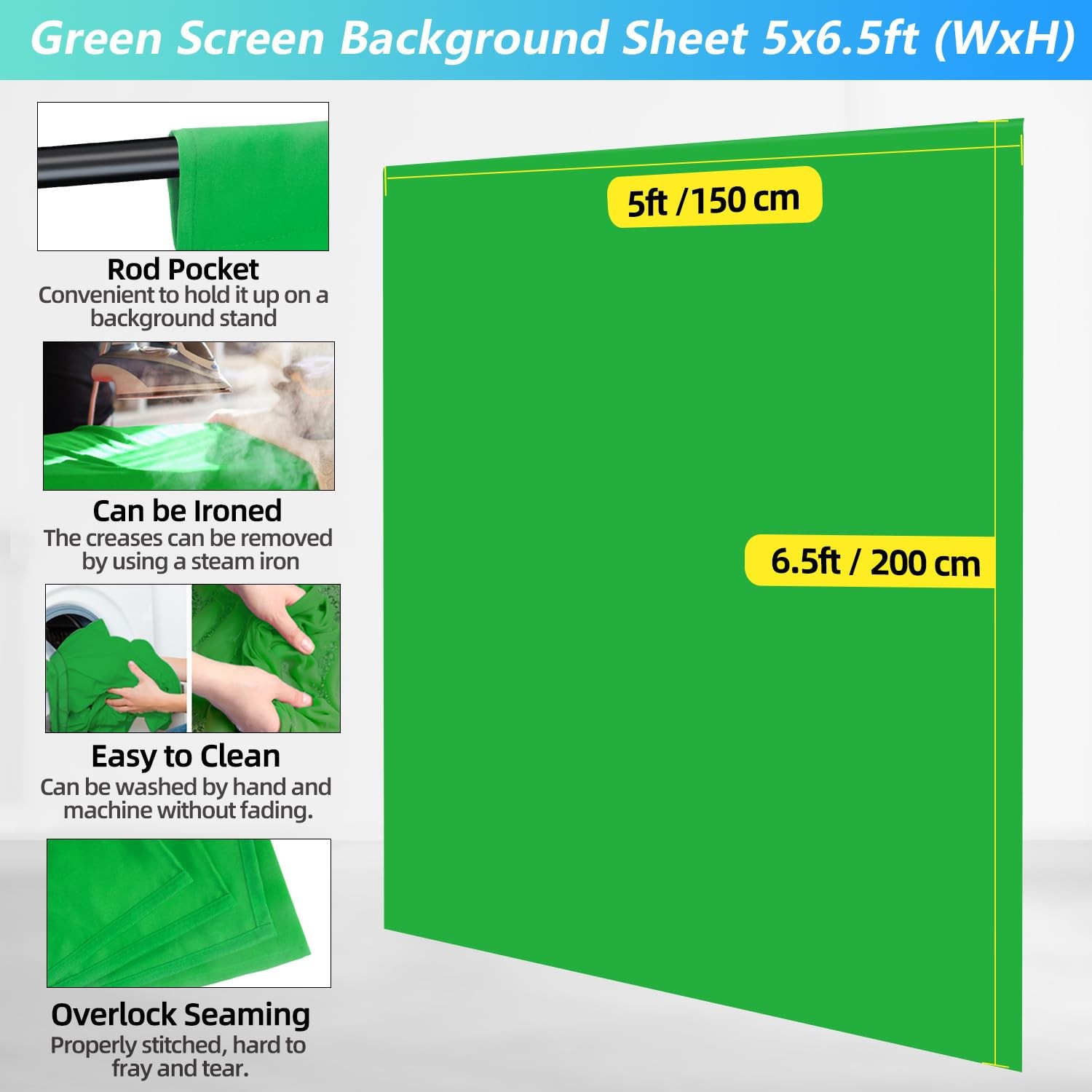 JEBUTU Green Screen Backdrop Kit with Stand, 5X6.5ft Portable Green Screen Ba…