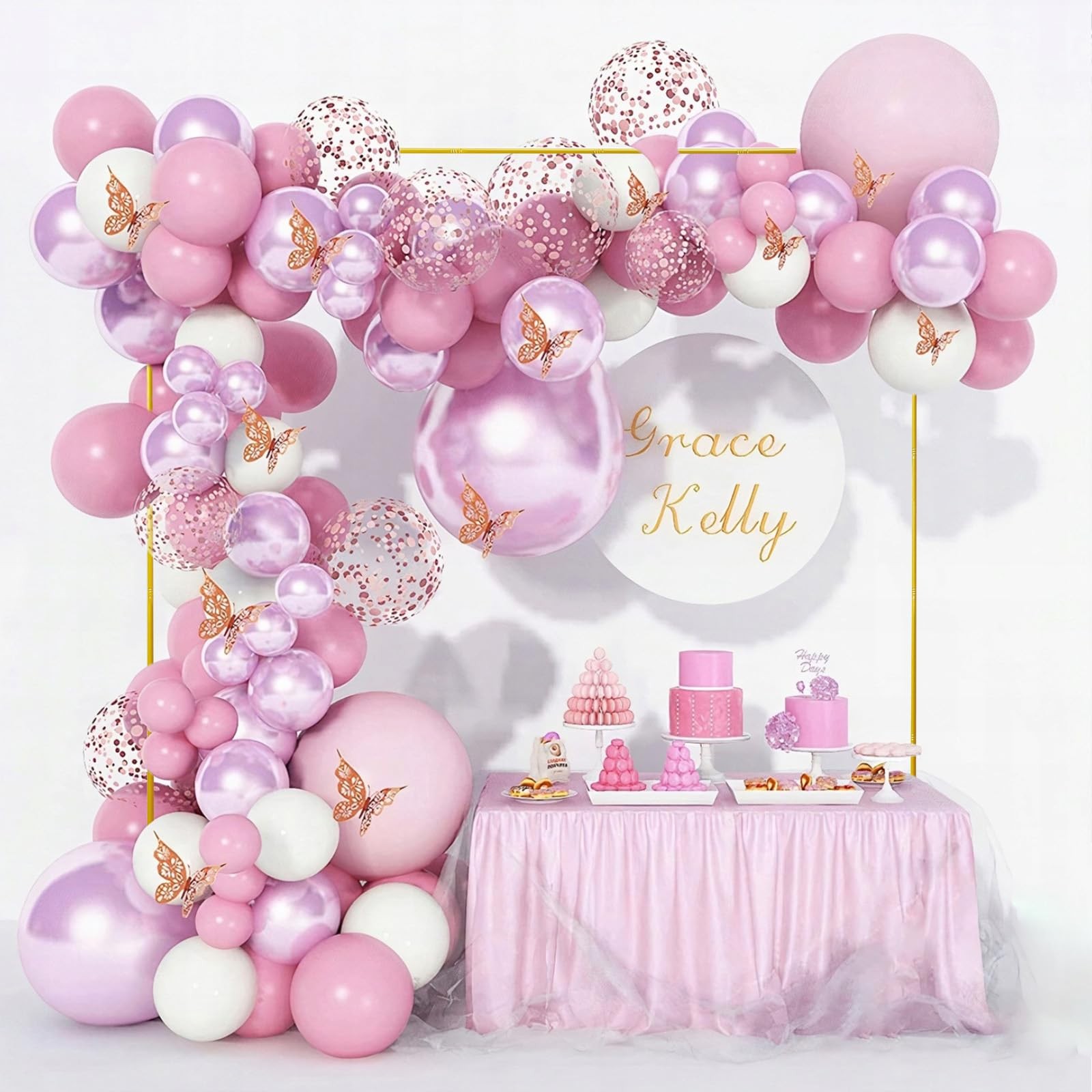 Wedding Arch Backdrop Stand 6.6×6.6 FT Gold Square Balloon Arch Frame for Wed…