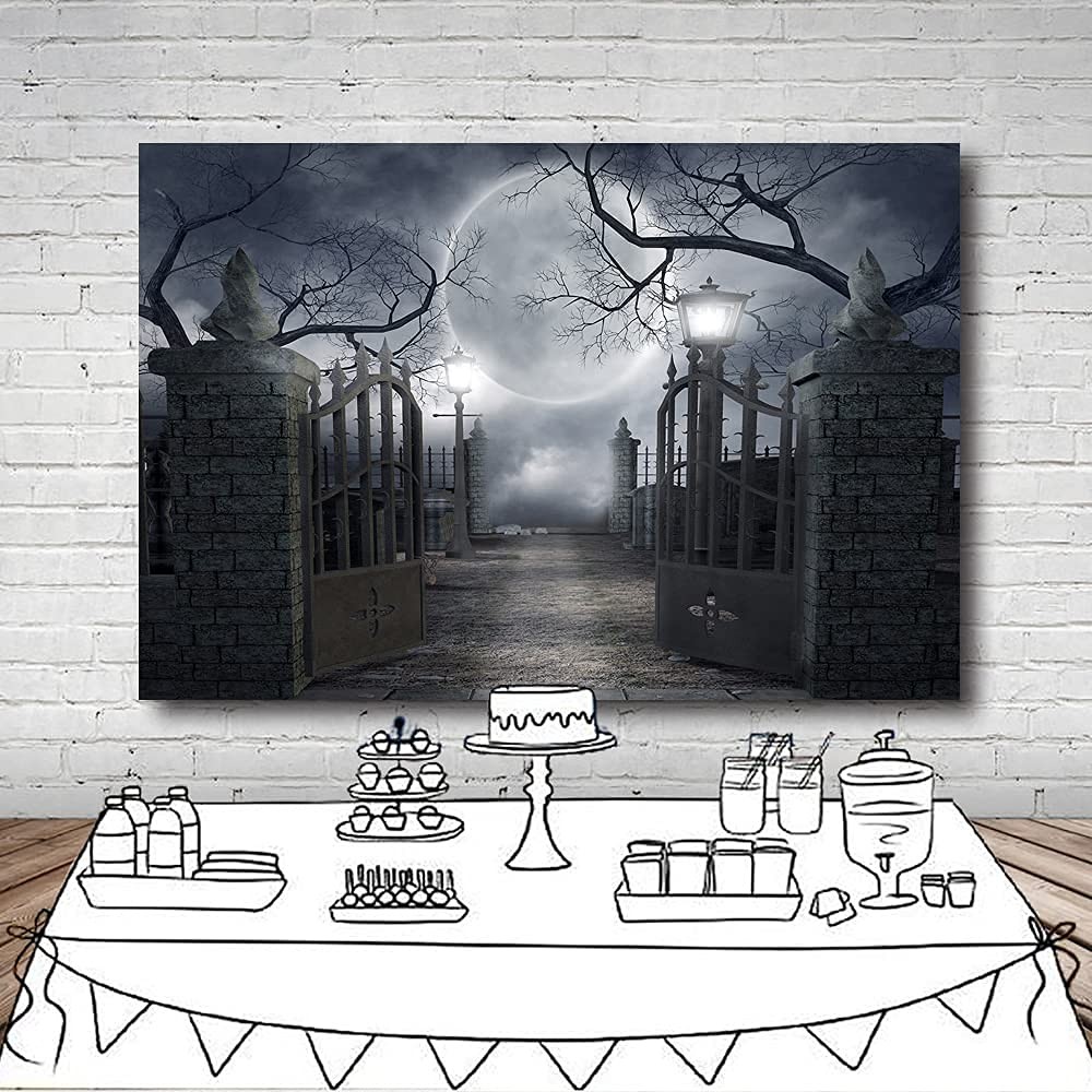 Halloween Night Full Moon Backdrop Gloomy Woods Graveyard Photography Backgro…