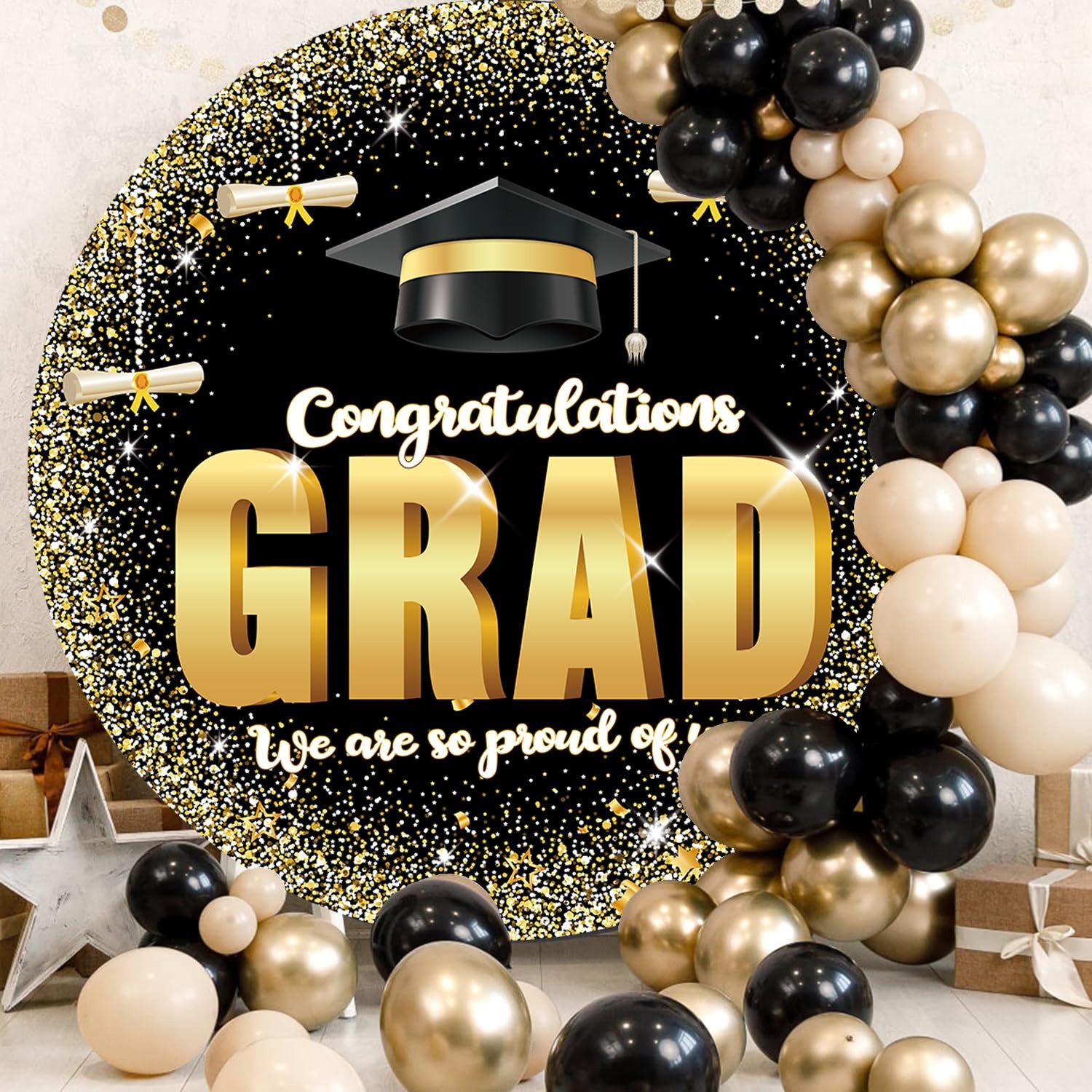 6.5FT Graduation Round Arch Backdrop Cover for Circle Arch Stand Resistant Ci…