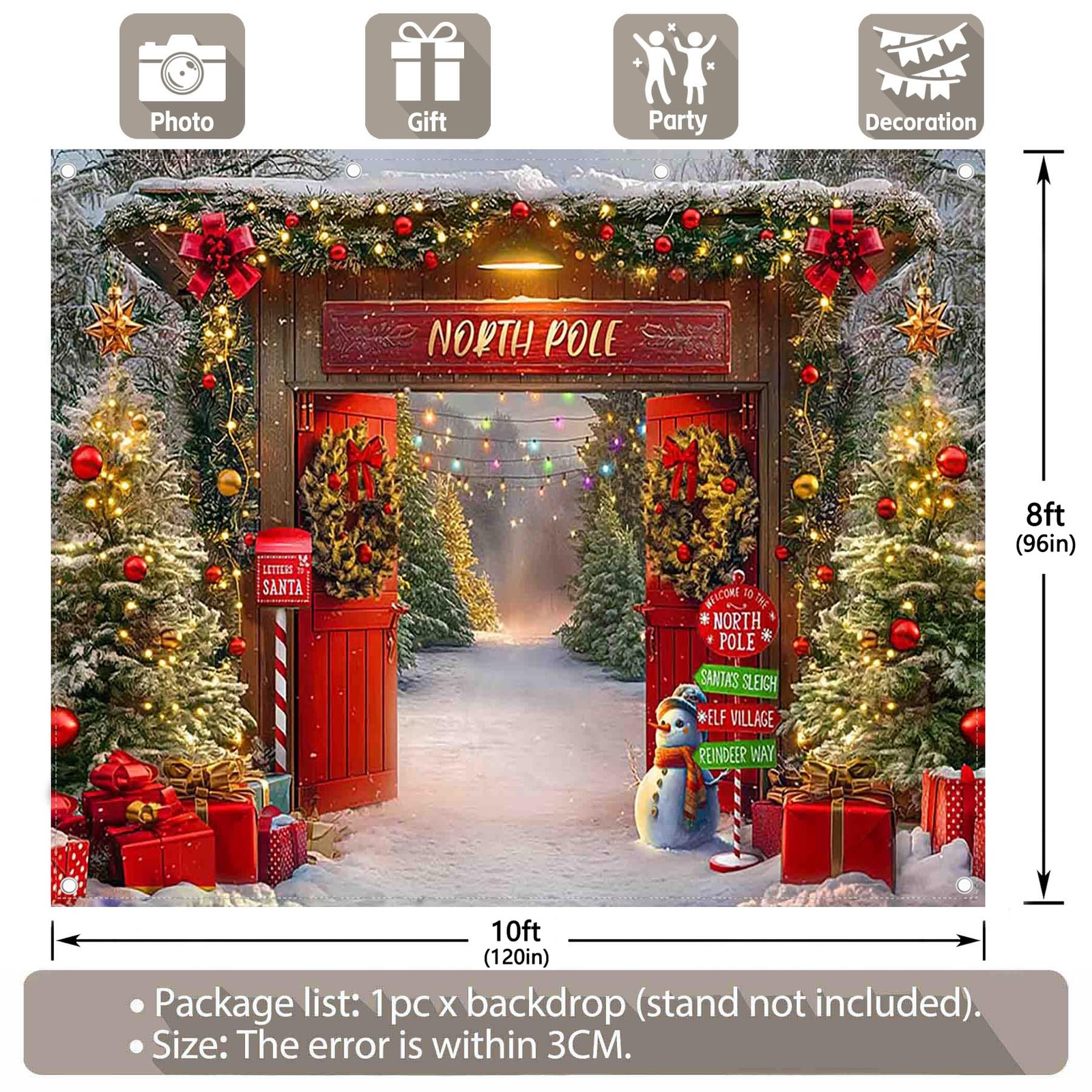 10x8ft Fabric Christmas Backdrop Winter Forest Wooden Barn Door North Pole Sn…
