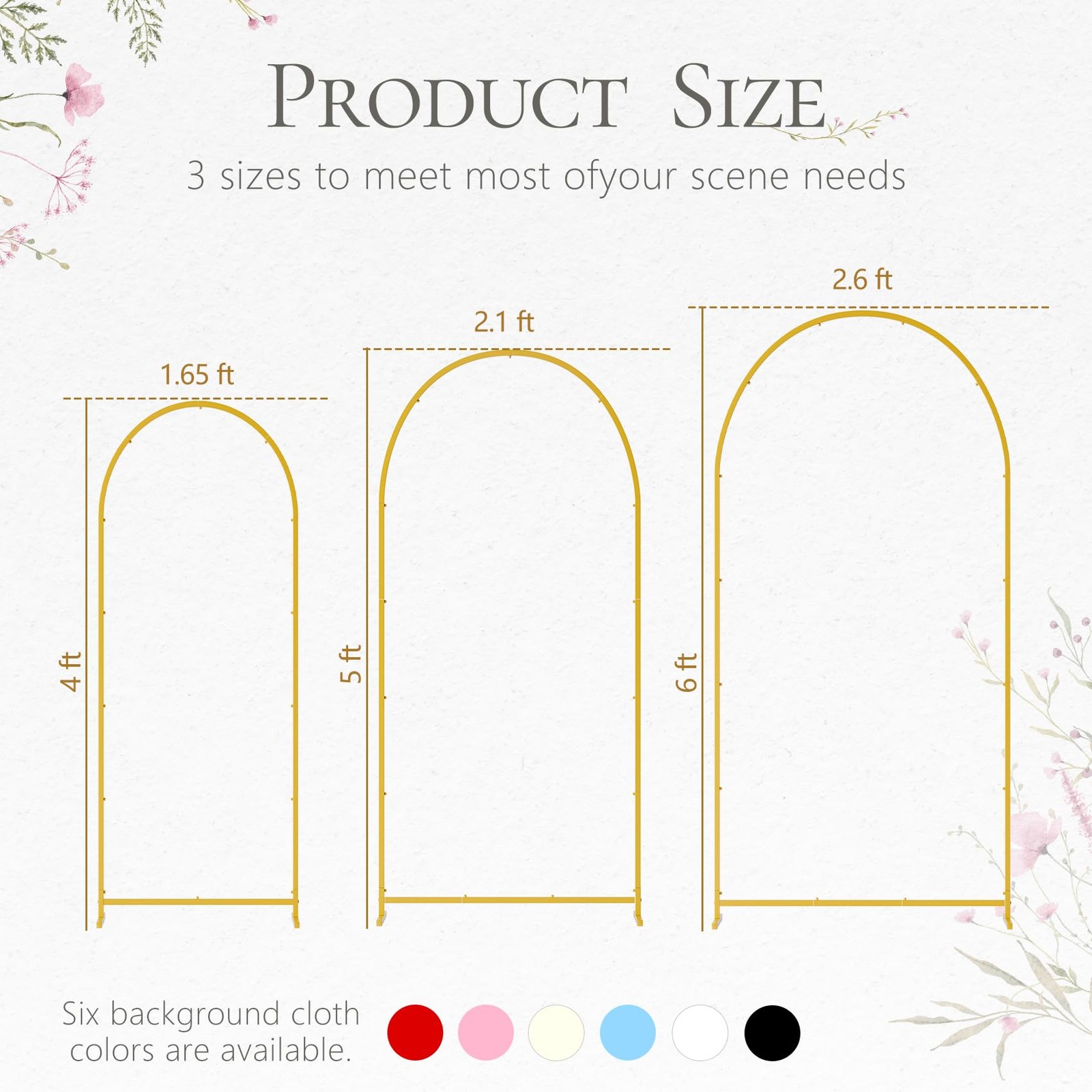 3 Pack Wedding Arch Backdrop Stand 4+5+6 FT, Small Metal Arch Frame with 3 Ba…
