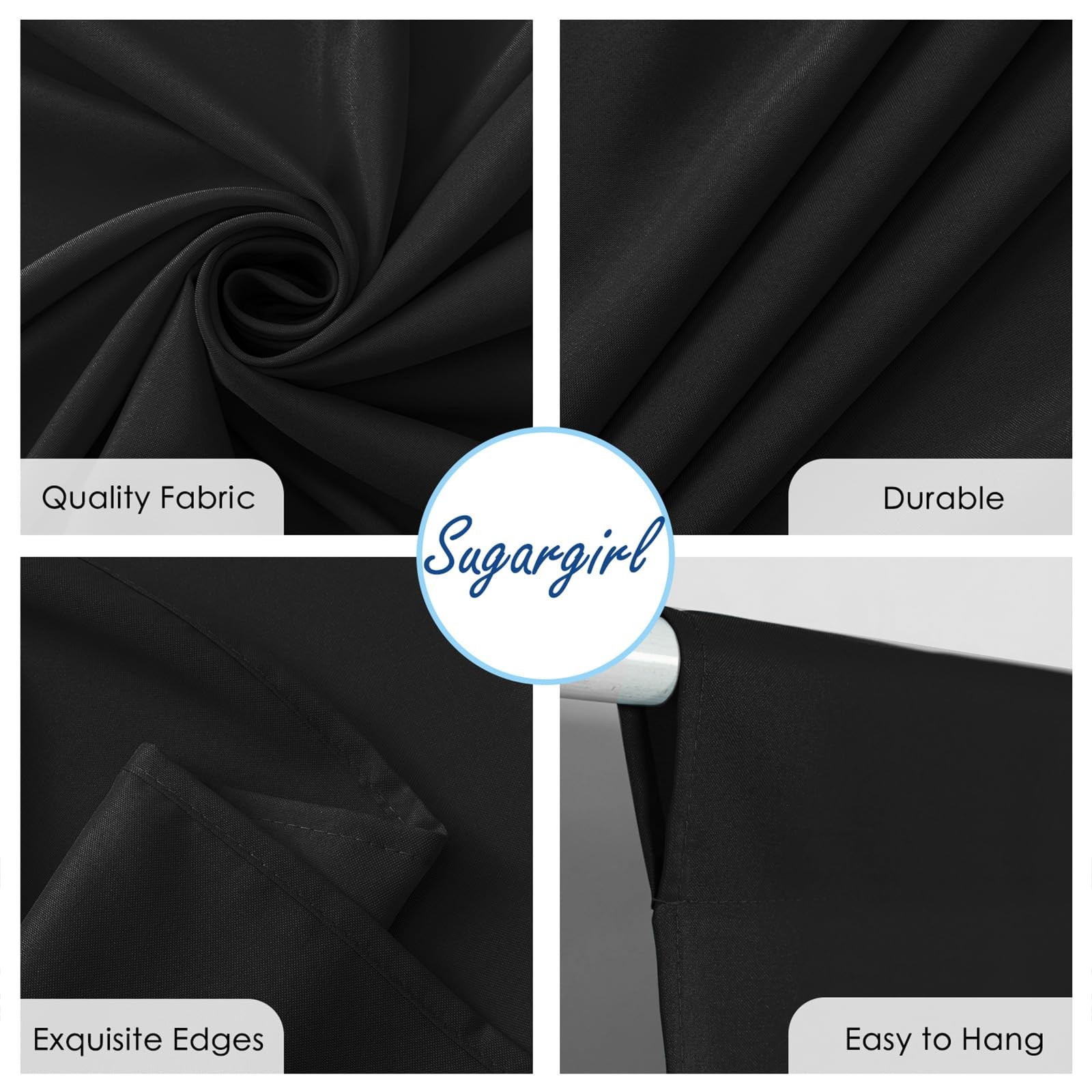 2 Panels Black 10×10 FT Polyester Backdrop Curtains Rod Pocket Party Wedding