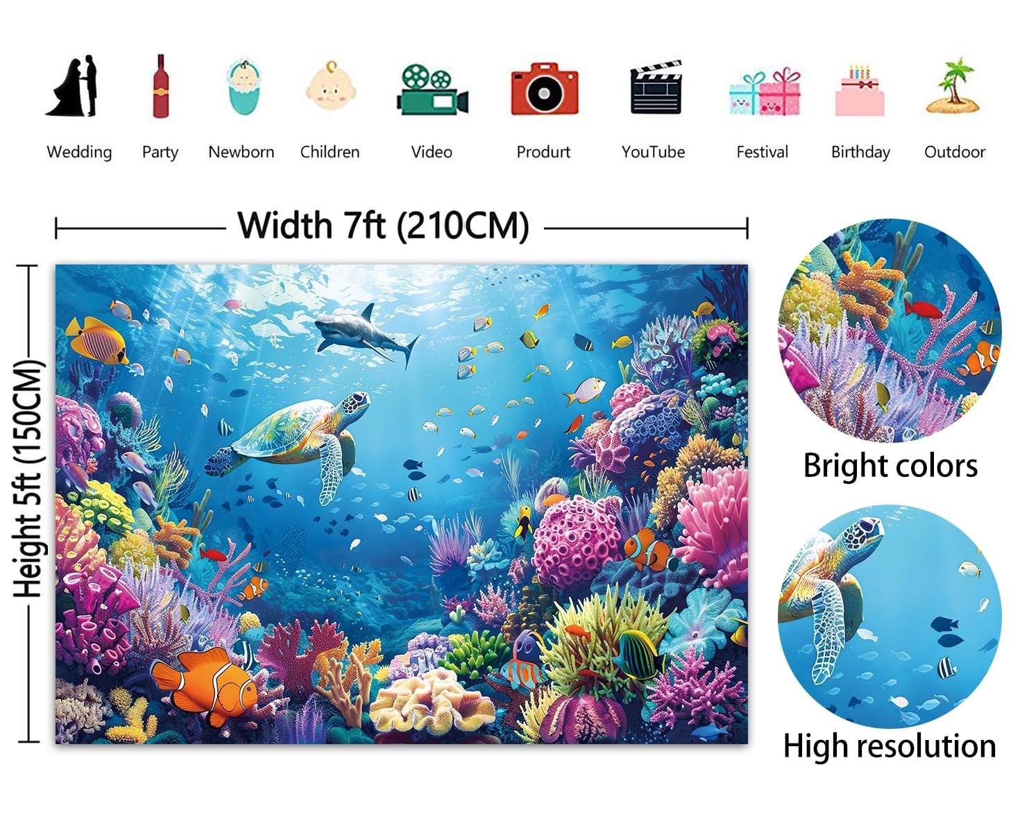 PGSWEER Under The Sea Photography Backdrop 7x5FT Ocean Underwater 7x5FT, Blue
