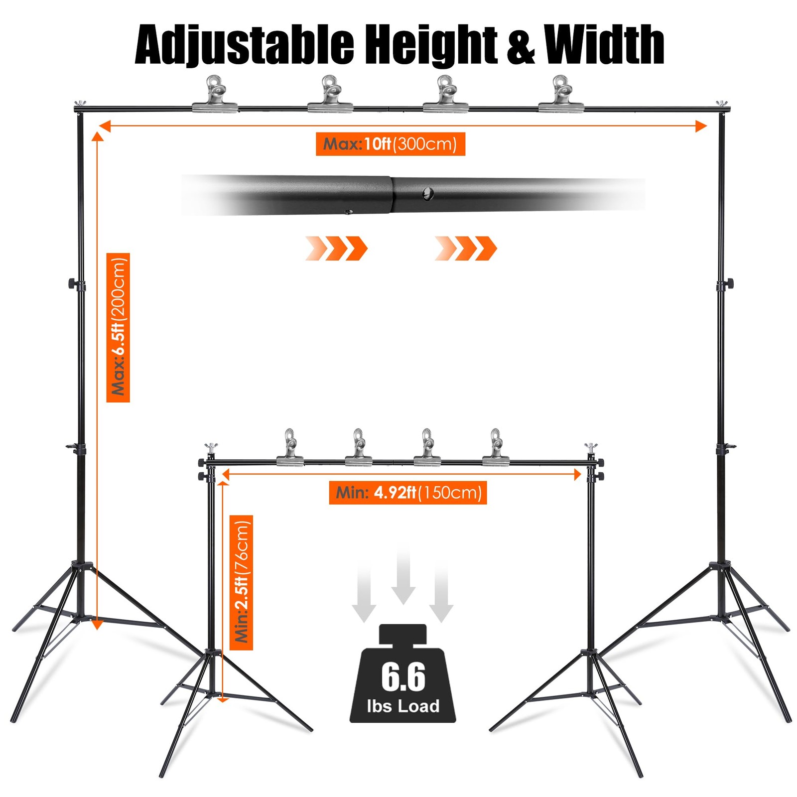 6.5x10ft Photo Backdrop Stand Kit Adjustable Heavy Duty Background Support