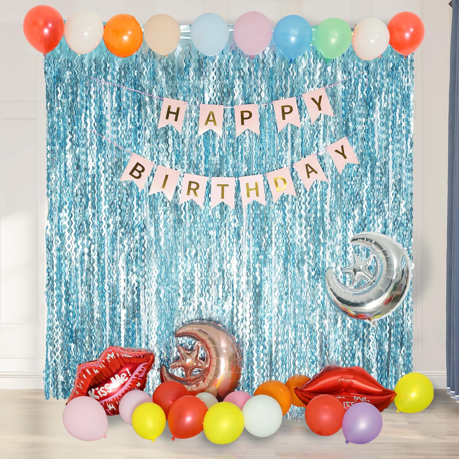 4 Pack Wavy Blue Foil Fringe Curtain 3.3×6.6 Feet | 3.3ft*6.6ft,