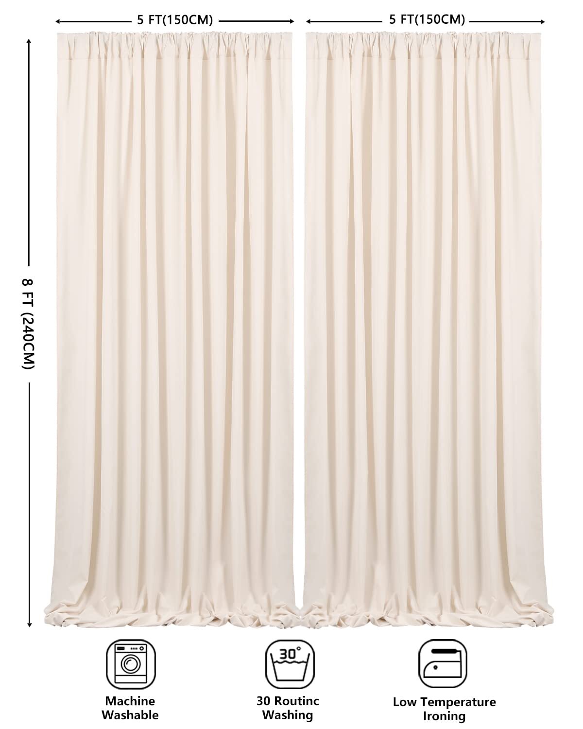 Wrinkle Free Ivory Backdrop Curtains 2 Panels 5ftx8ft Polyester Wedding Backd…
