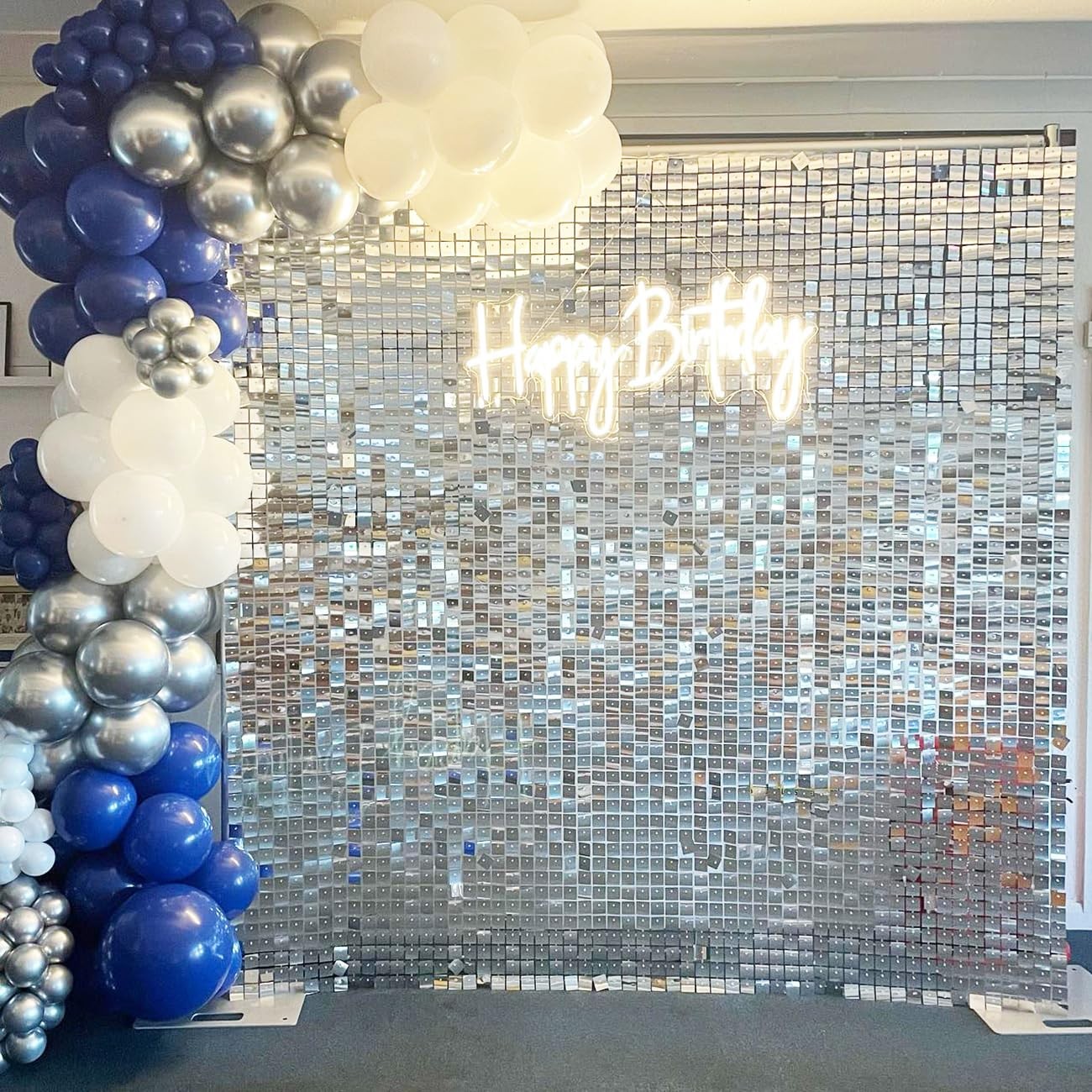 Silver Shimmer Wall Backdrop Sequin Panel – 36Pcs 12×12 Inch, Square