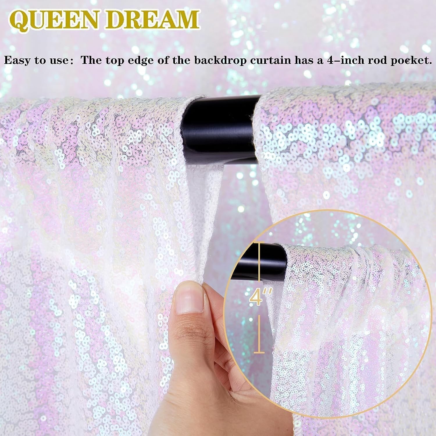 7×7 Ft White Iridescent Sequin Backdrop Glitter Photo Booth Event Decor