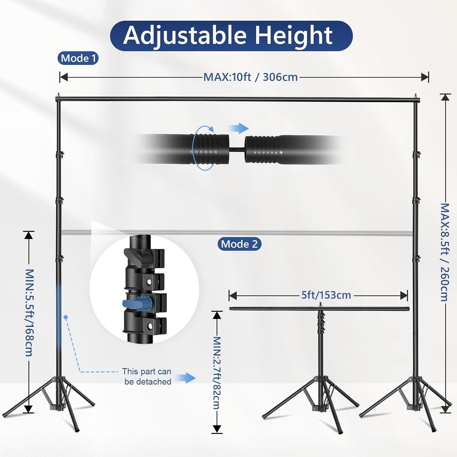 Versatile 10×8.5ft Photo Background Stand Kit with Elastic Rope & Clamps