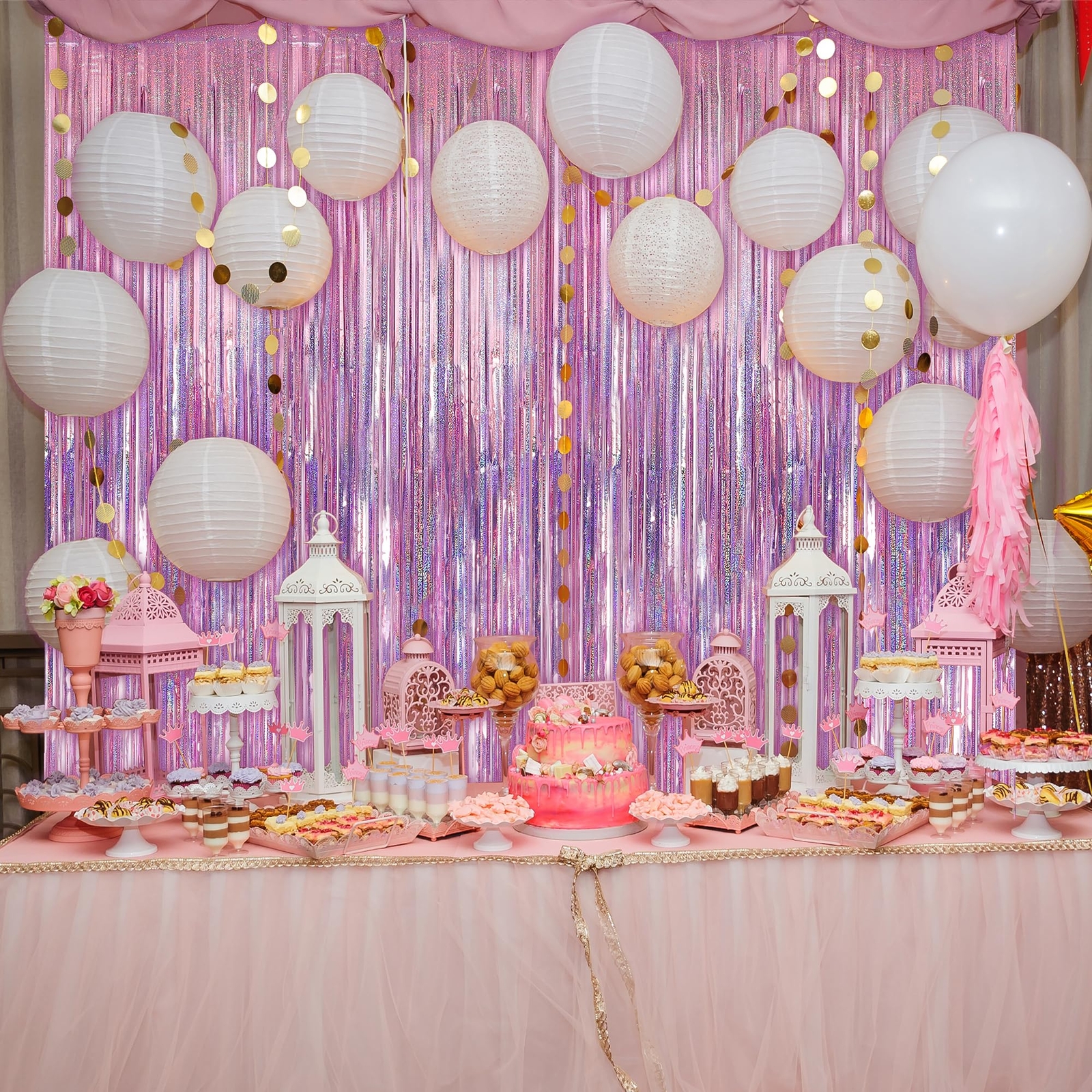 3 Pack 3.3×9.9 ft Pink Foil Fringe Backdrop Curtain Streamer Birthday Party