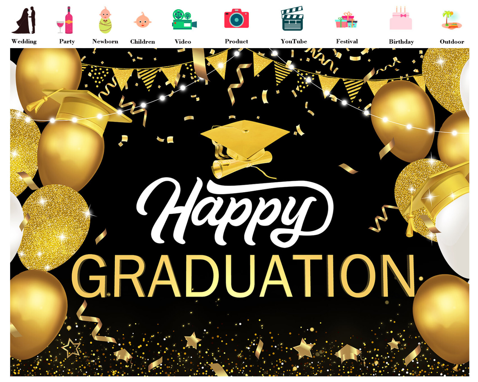 10x8ft Confetti Gold Balloon Happy Graduation Photo Background Studio Props