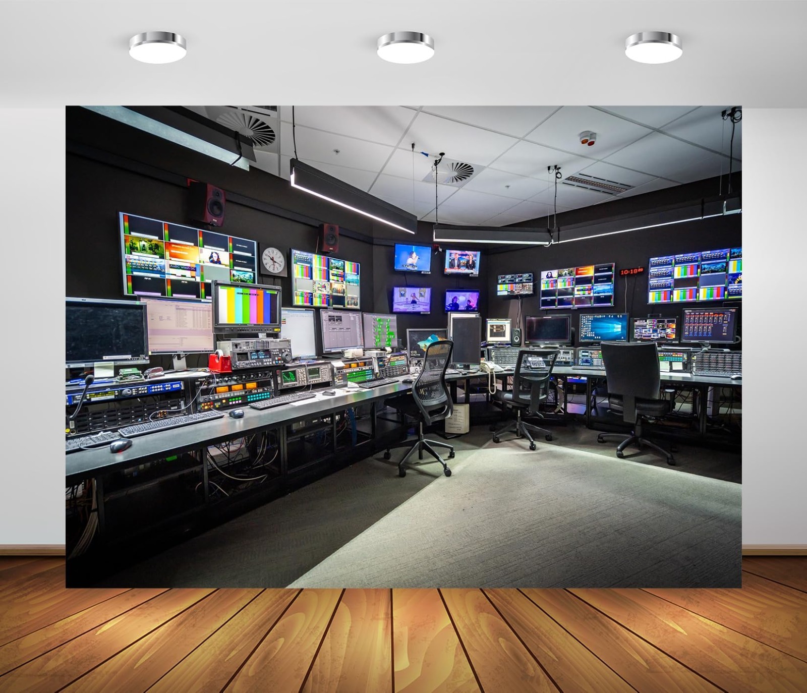 Fabric News Studio Backdrop for Virtual Media, TV Show Background, YouTube Photo