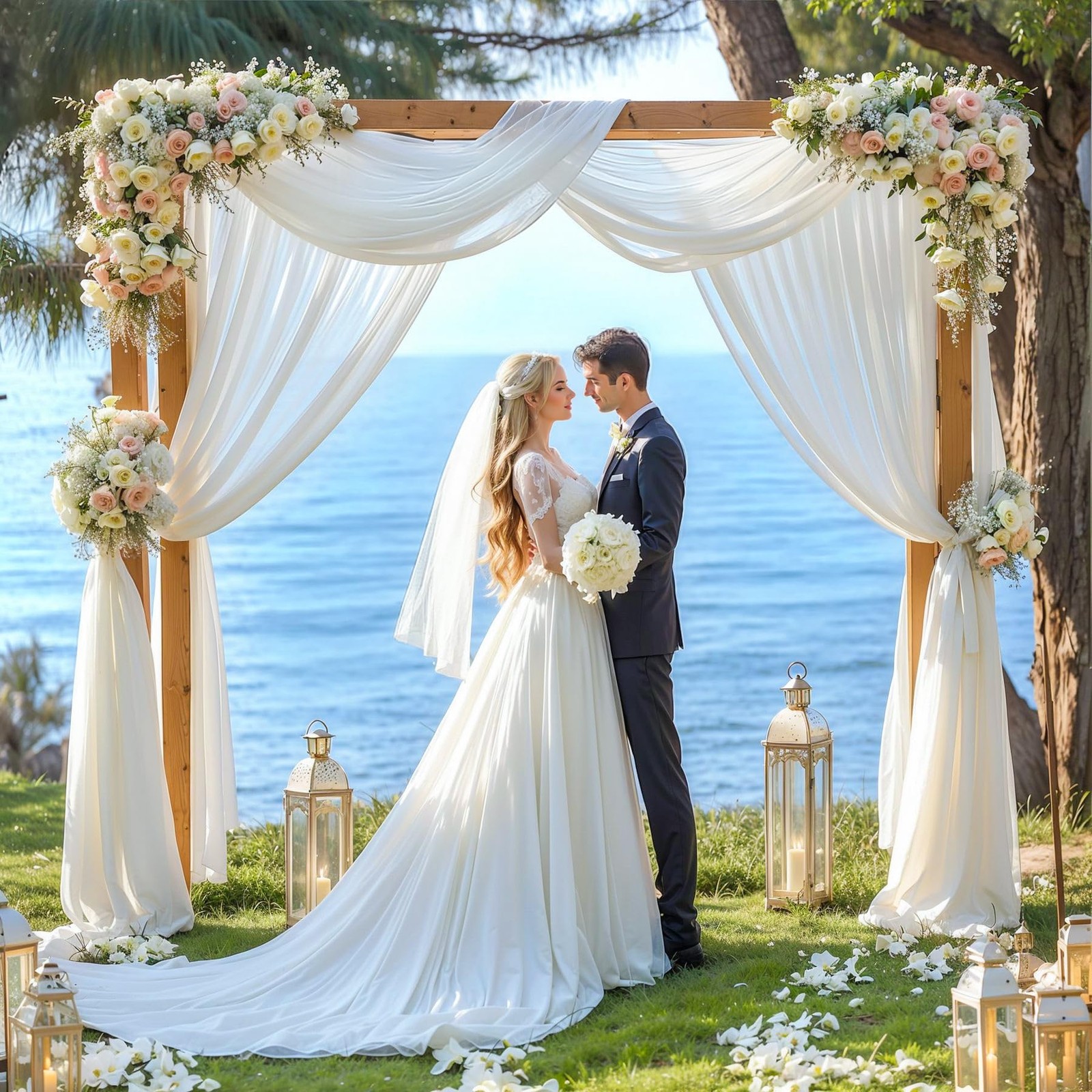 White Wedding Arch Draping Fabric, 2 Packs 29″ X 20FT Sheer Fabric Arch Drapery