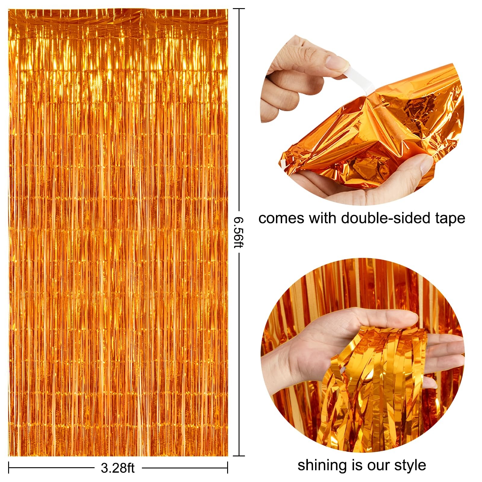 3 PCS Orange Door Streamers Metallic Foil Fringe Curtains Party 9.9×6.6 FT