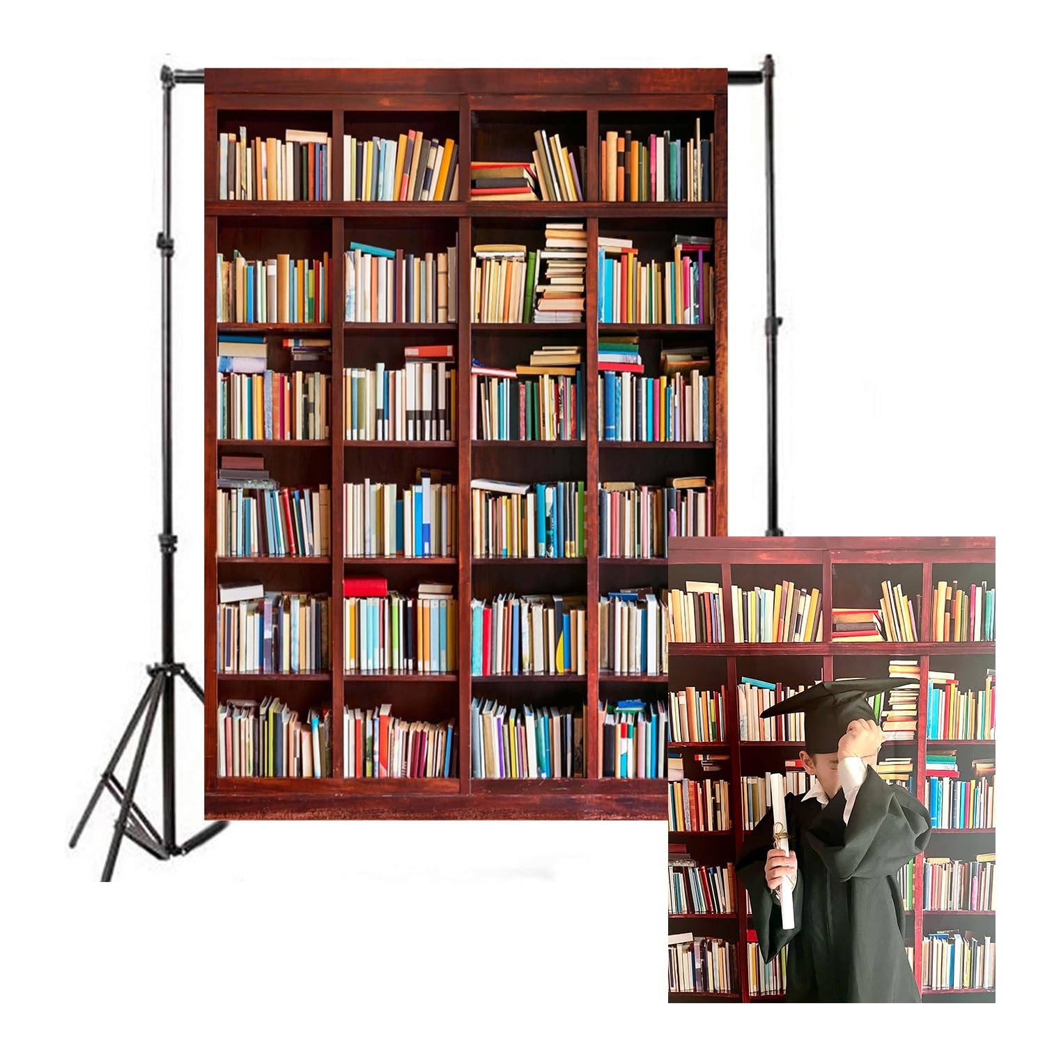 AOFOTO 3x5ft Bookshelf Background Bookcase Photography Backdrop for Video Rec…