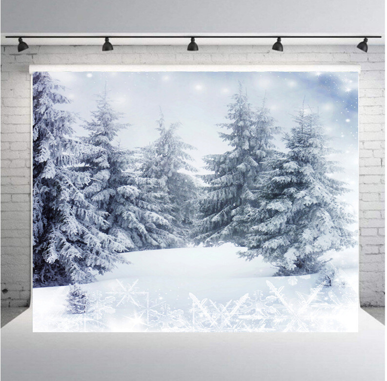 Winter Snow Forest Trees Photography Backdrop Photo Studio Background Props