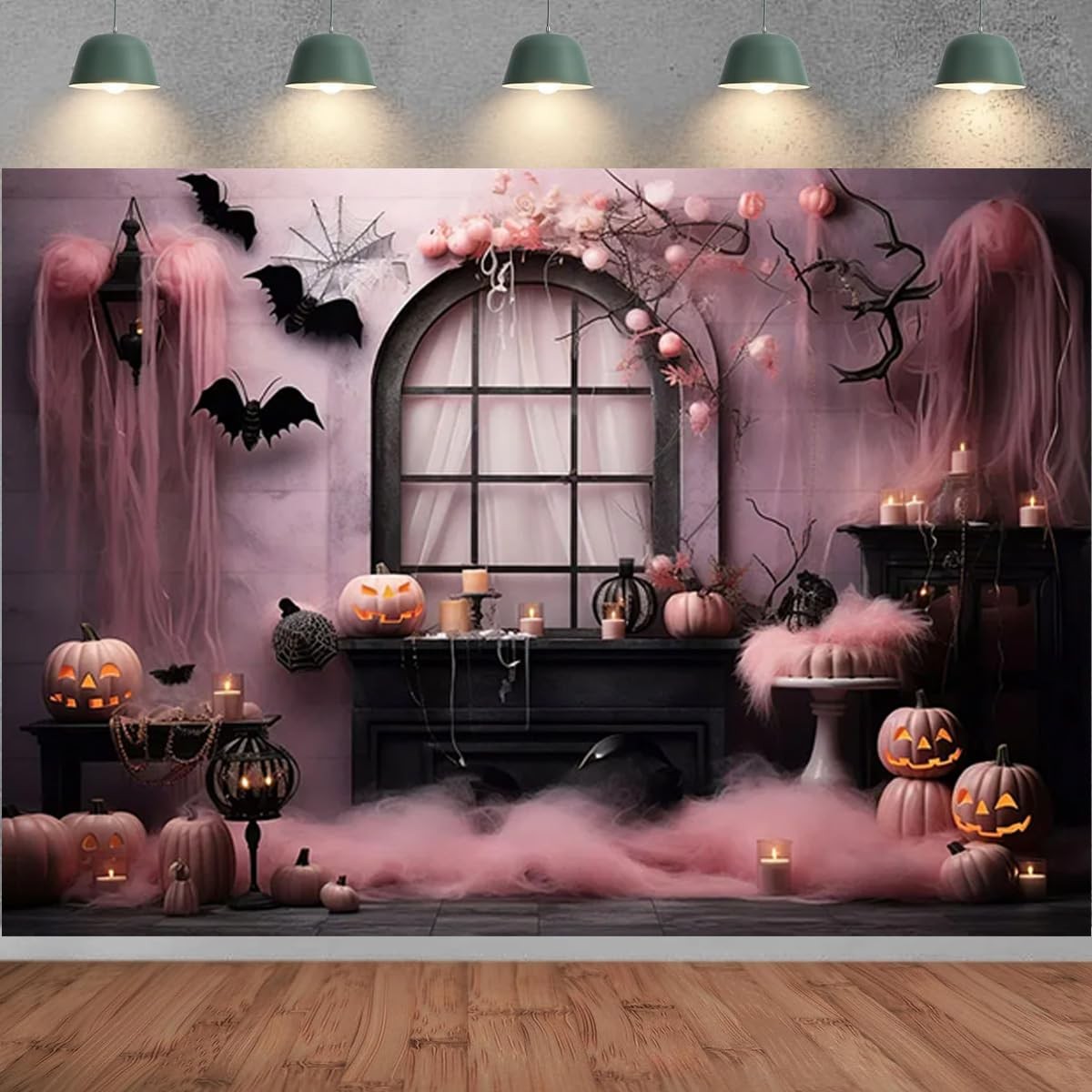 Pink Halloween Pumpkin Background – Spooky Photography Backdrop 6X4FT,