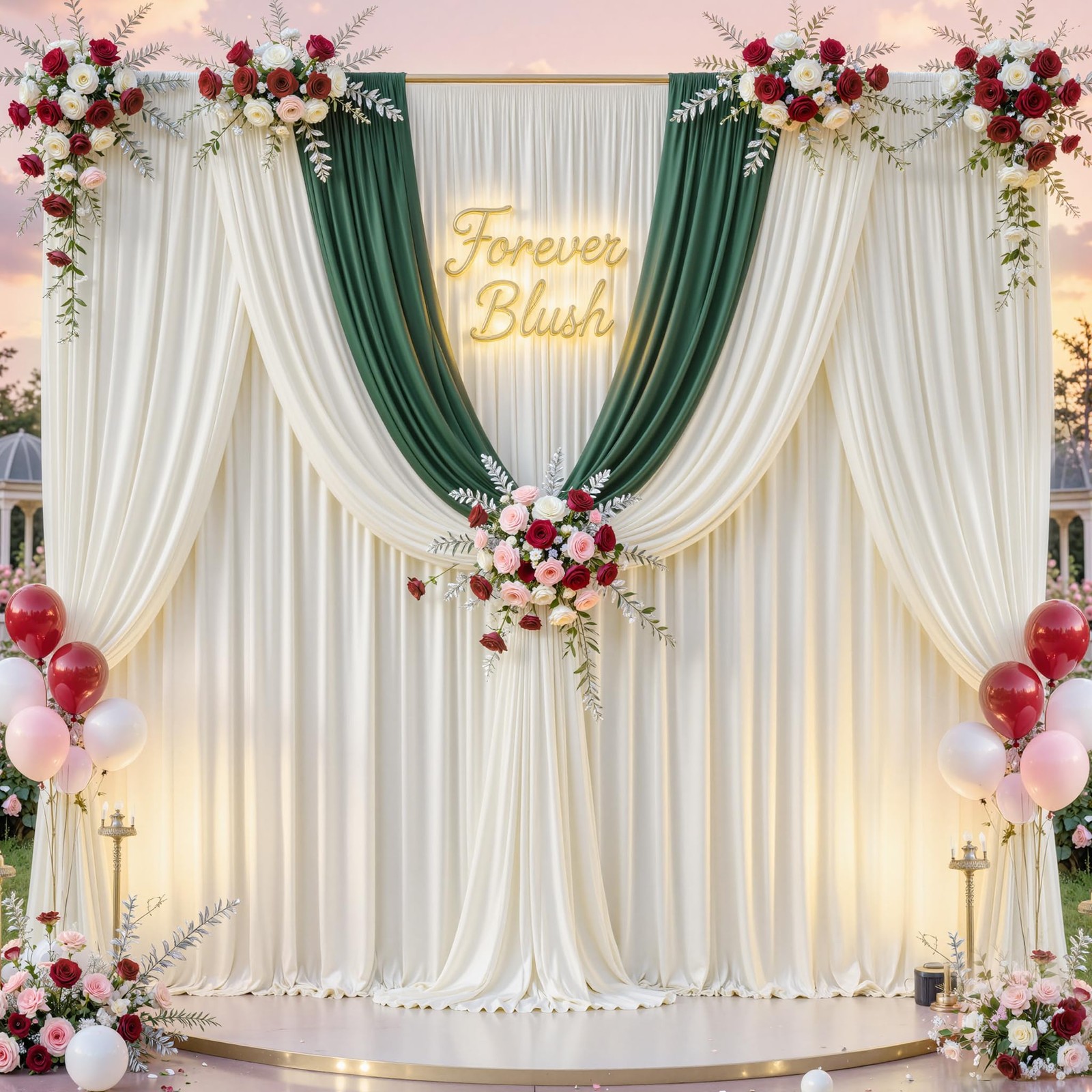 20 ft x 10 ft Free Ivory Backdrop Curtain for Wedding Parties, Polyester Ivor…