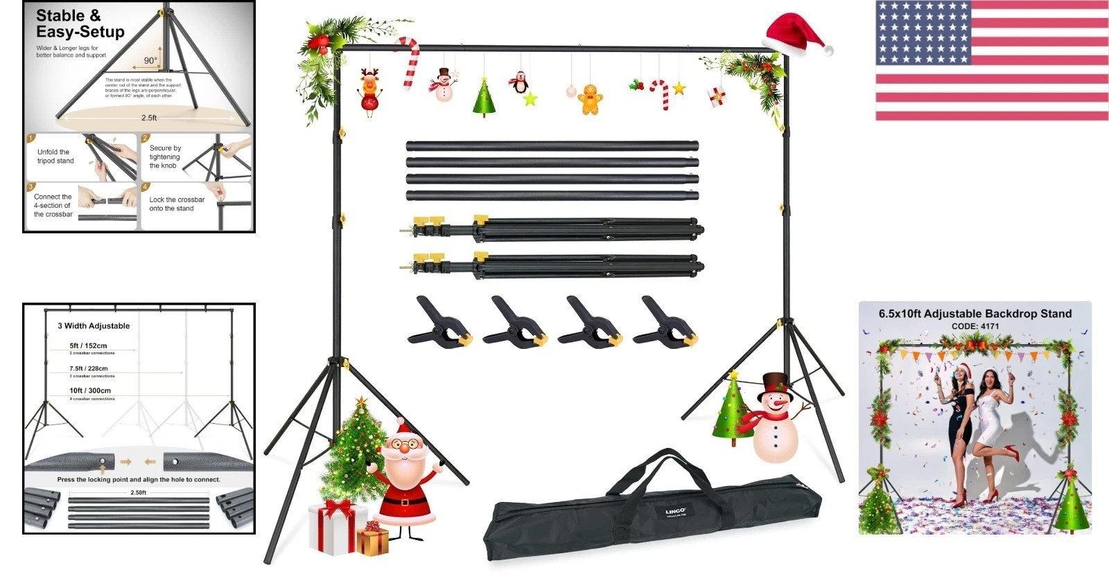 Lightweight 10×6.5ft Backdrop Stand with Crossbar & Carrying Bag for Photography