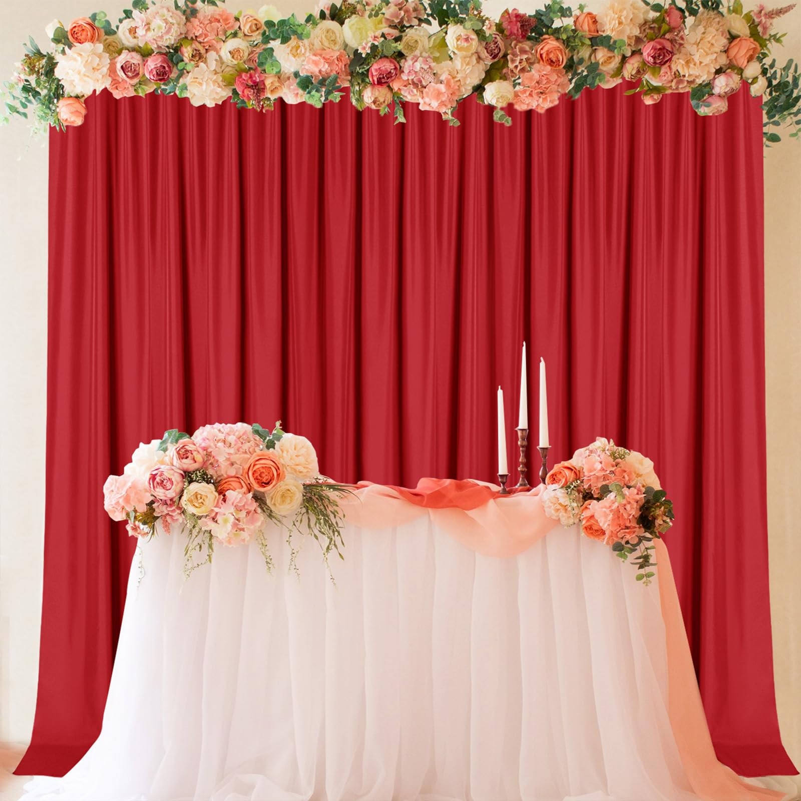 5x7ft Red Backdrop Curtains Polyester Wrinkle Free Drapes Party Wedding 2 Panels