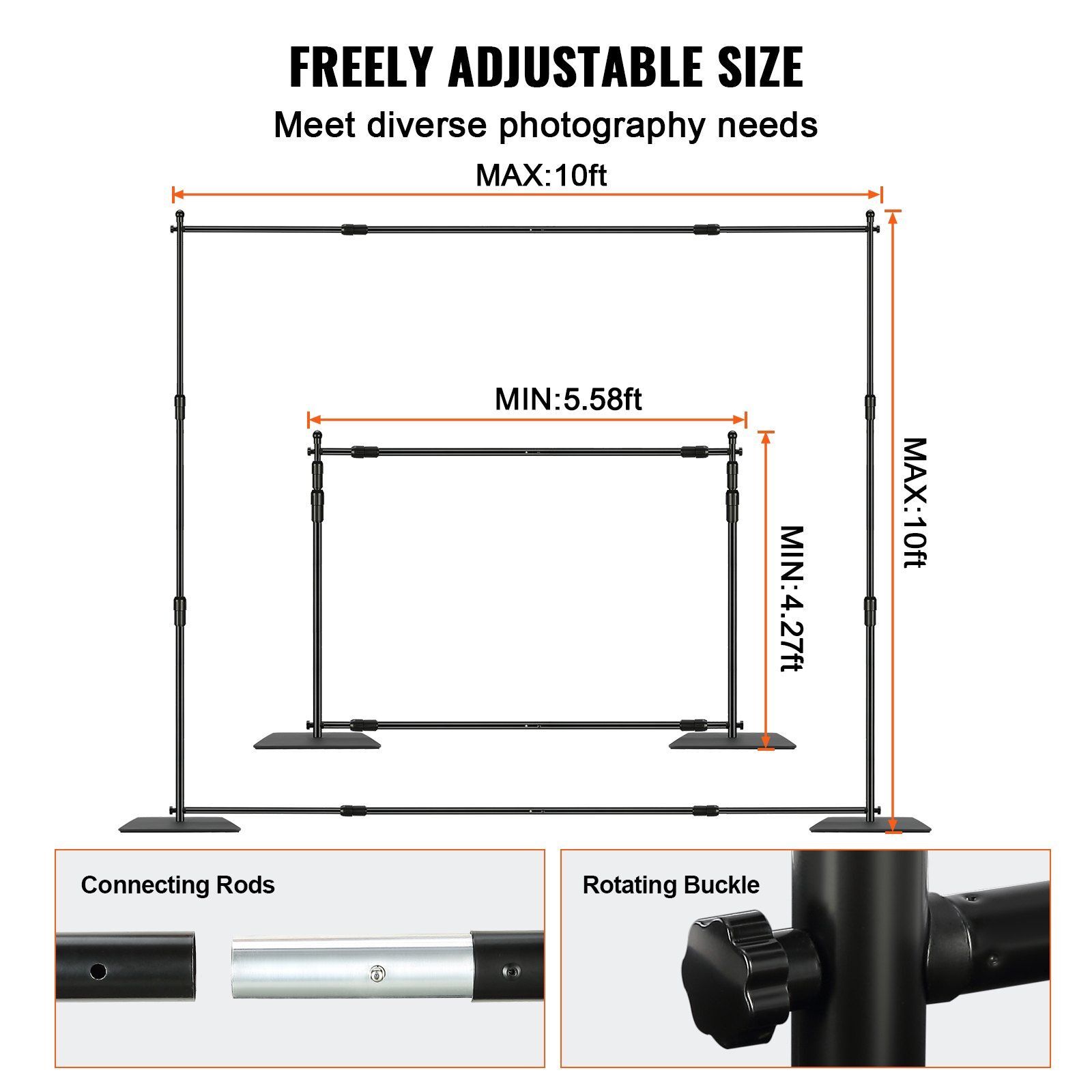 10ft x 10ft Pipe and Drape Kit Heavy Duty Backdrop Stand with Carbon Steel Base