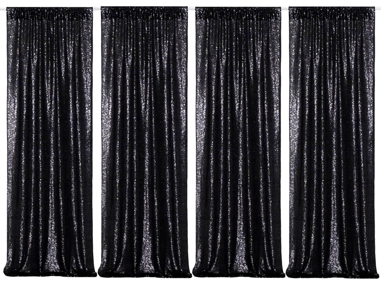 2x8ft Black Sequin Backdrop Curtains Glitter Background Wedding Party 4 PCS