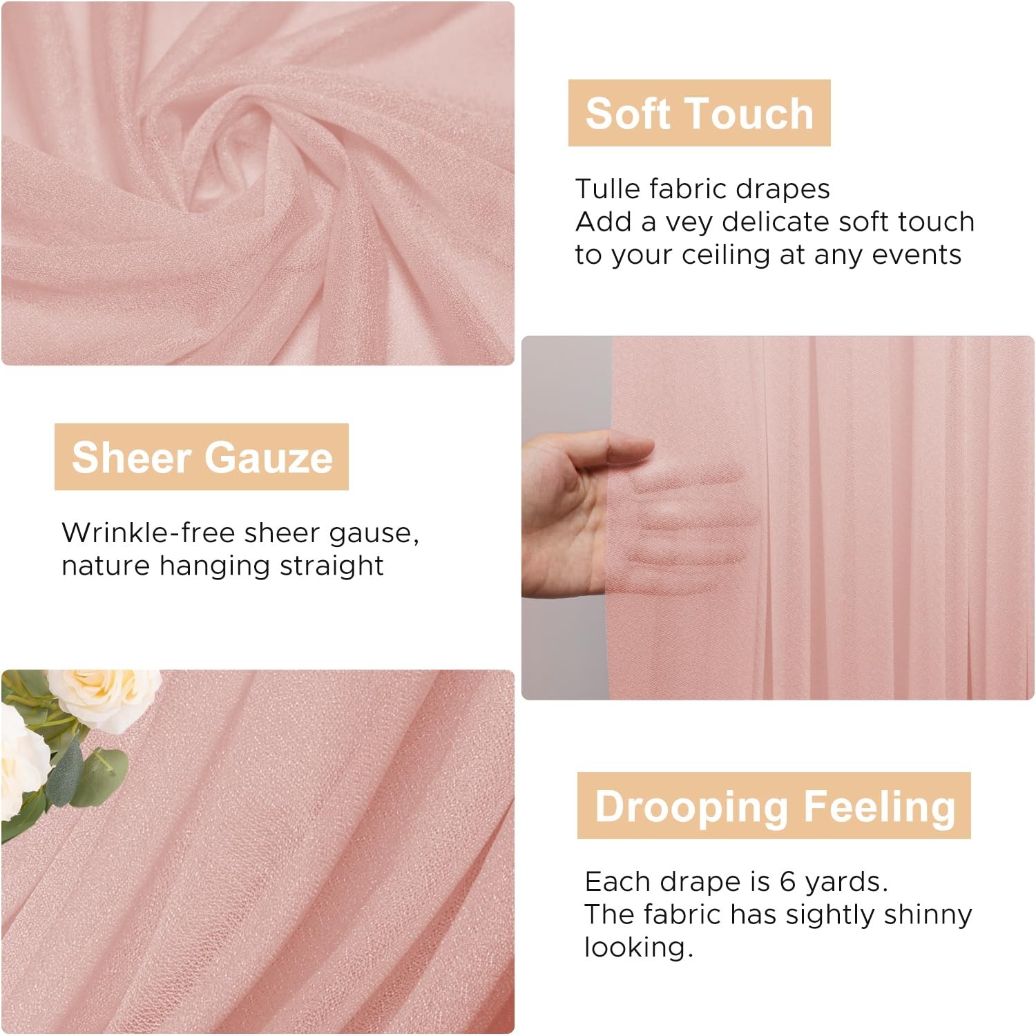 Wedding Arch Draping Fabric 28.7 Inch x 20 FT Blush Sheer Backdrop Decor