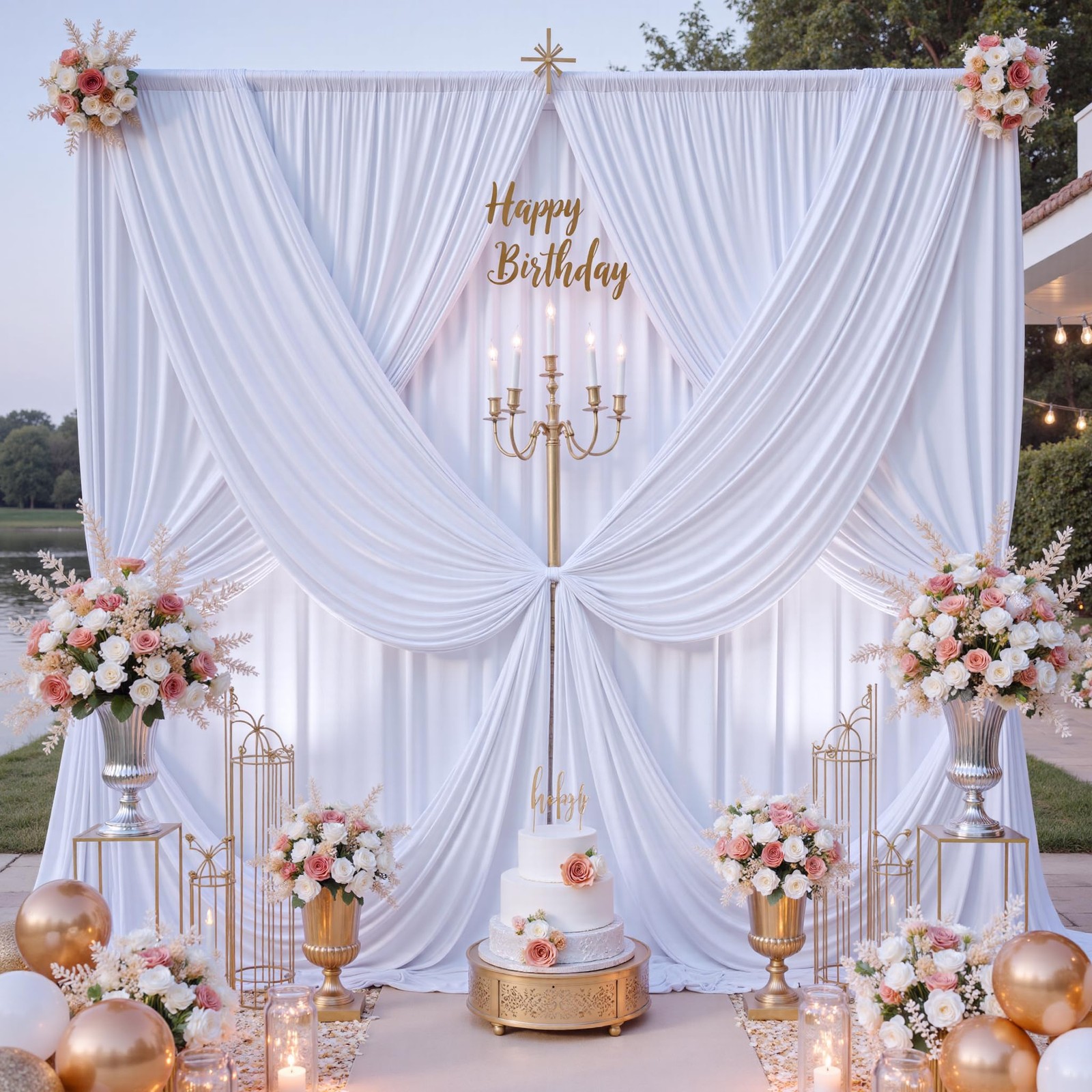 20 ft x 10 ft Wrinkle Free White Backdrop Curtain for Wedding Parties, Polyes…