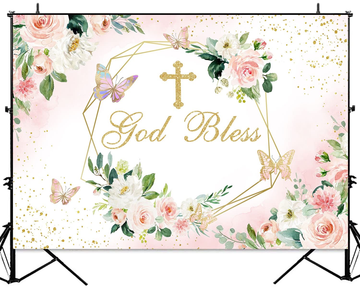 God Bless Backdrop for Girl Baptism Party First Holy Communion Confirmation D…