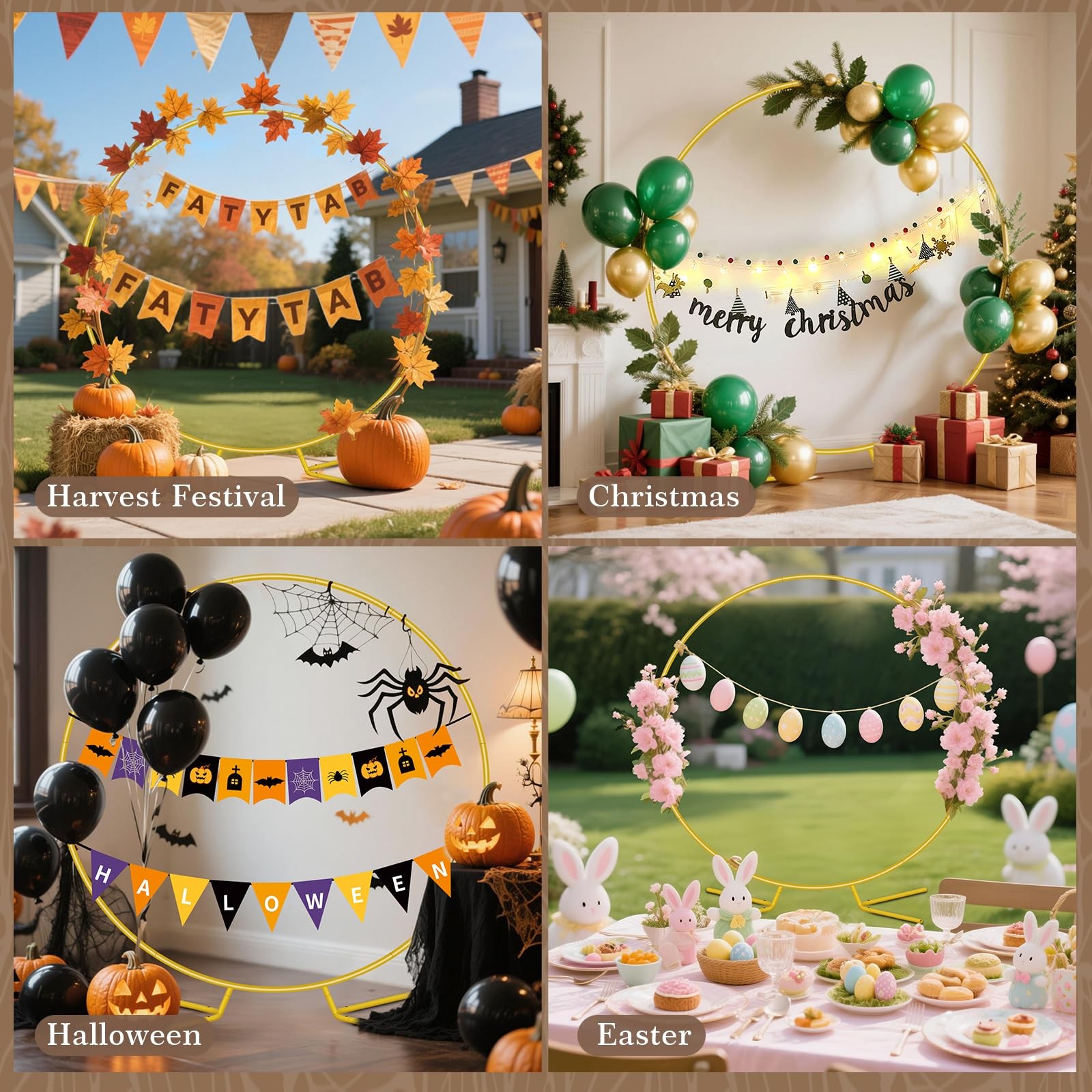 8FT Round Arch Backdrop Stand, Gold Circle Balloon Arch Frame Stand Heavy Dut…