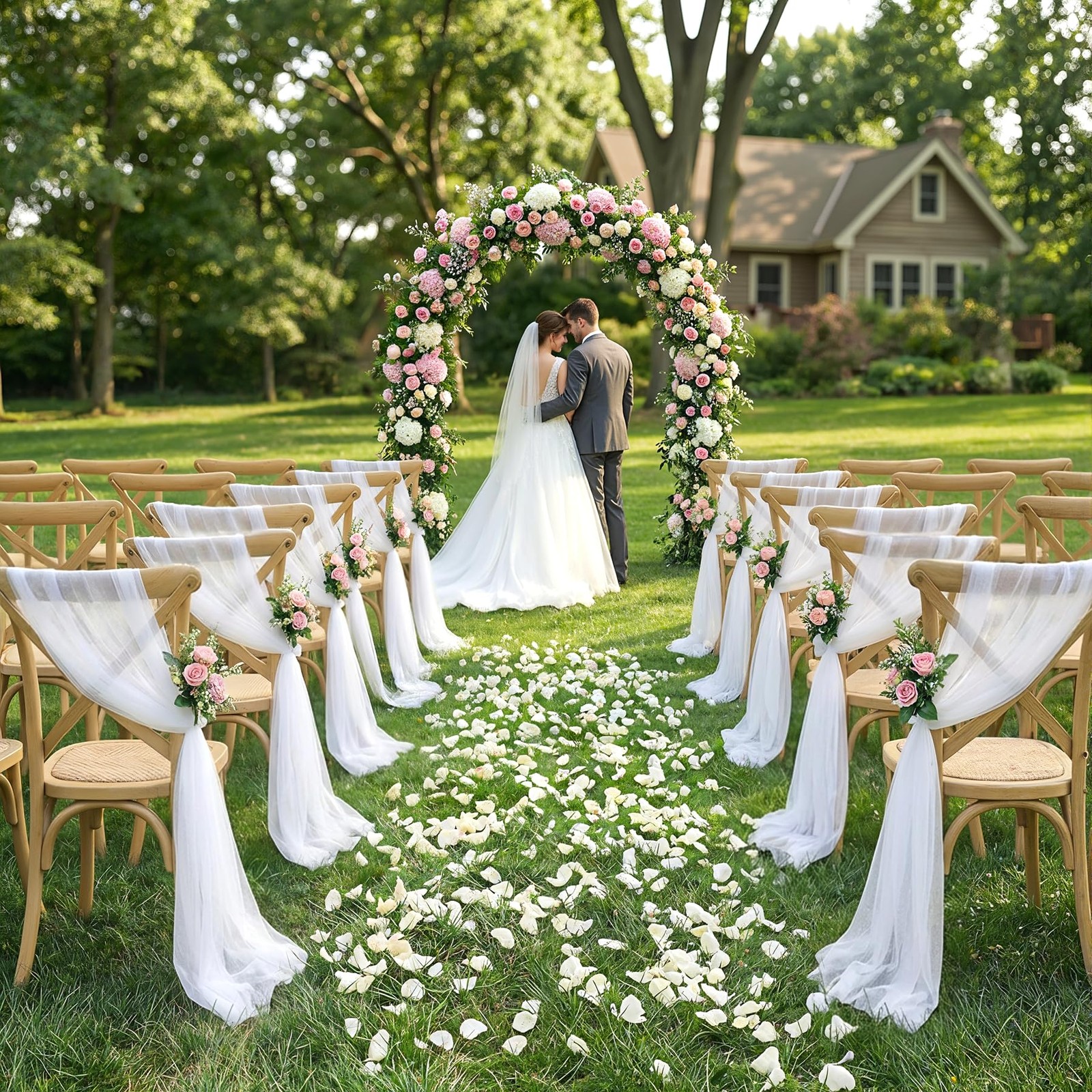 White Wedding Arch Draping Fabric, 2 Packs 29″ X 20FT Sheer Fabric Arch Drapery