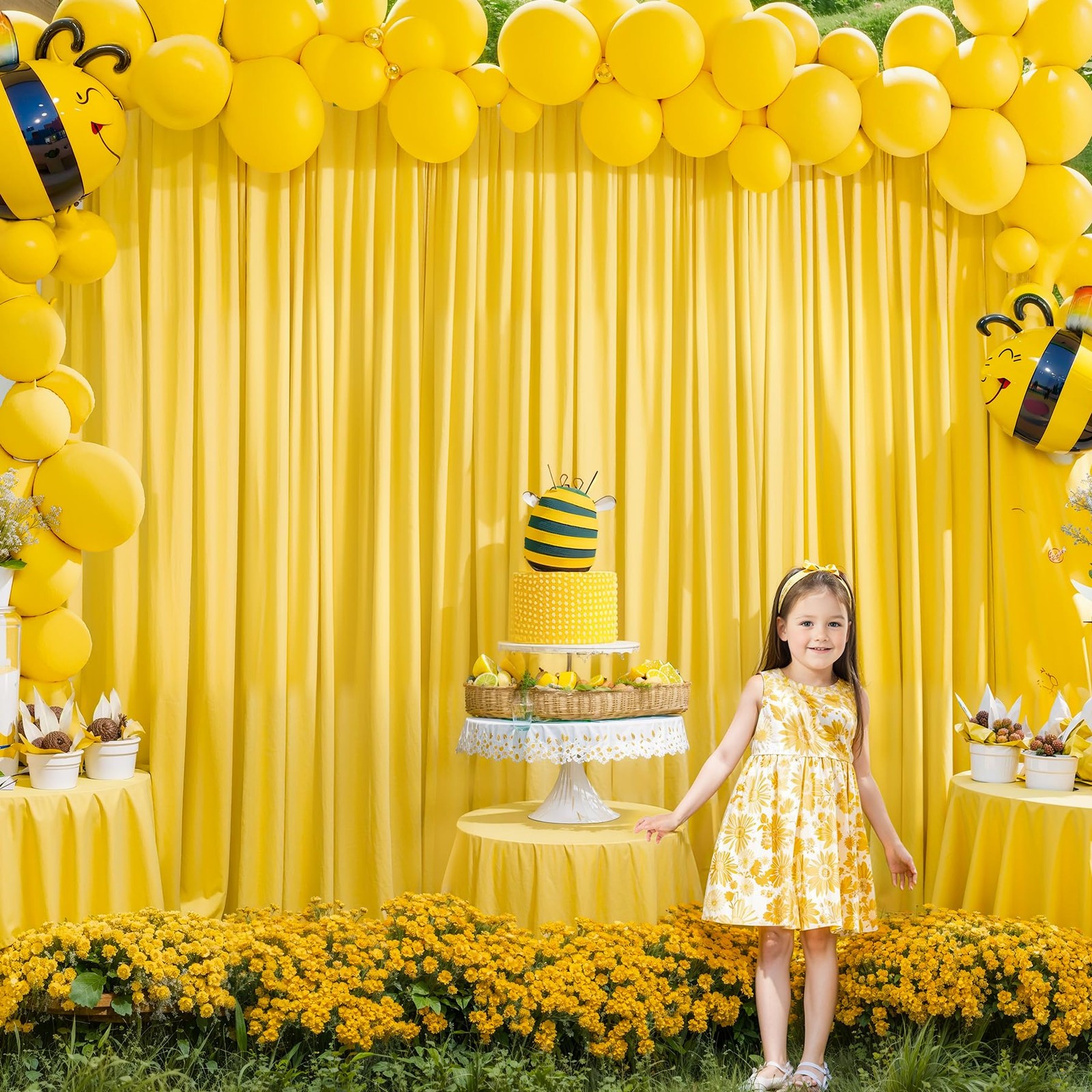 8x10Ft Yellow Backdrop Curtains WrinkleFree Polyester Photography Drapes