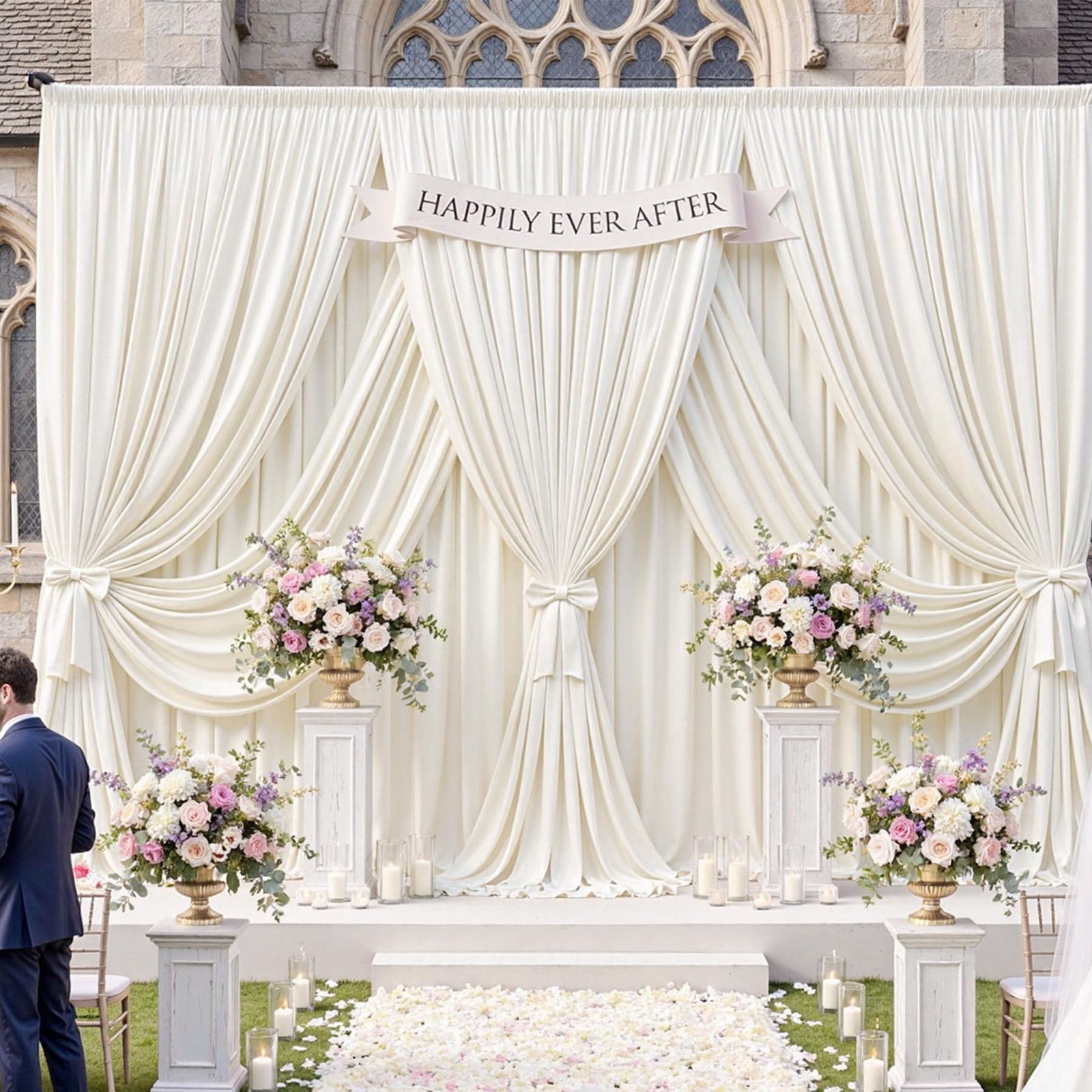 6 Panels 5x12ft Ivory Backdrop Curtains for Parties, Free Polyester Ivory Pho…