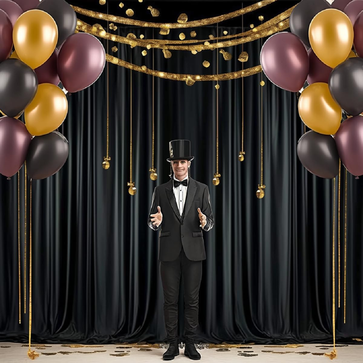 40ft x 10ft Black Backdrop Curtain for Parties, Weddings, Photography – 8 Panels