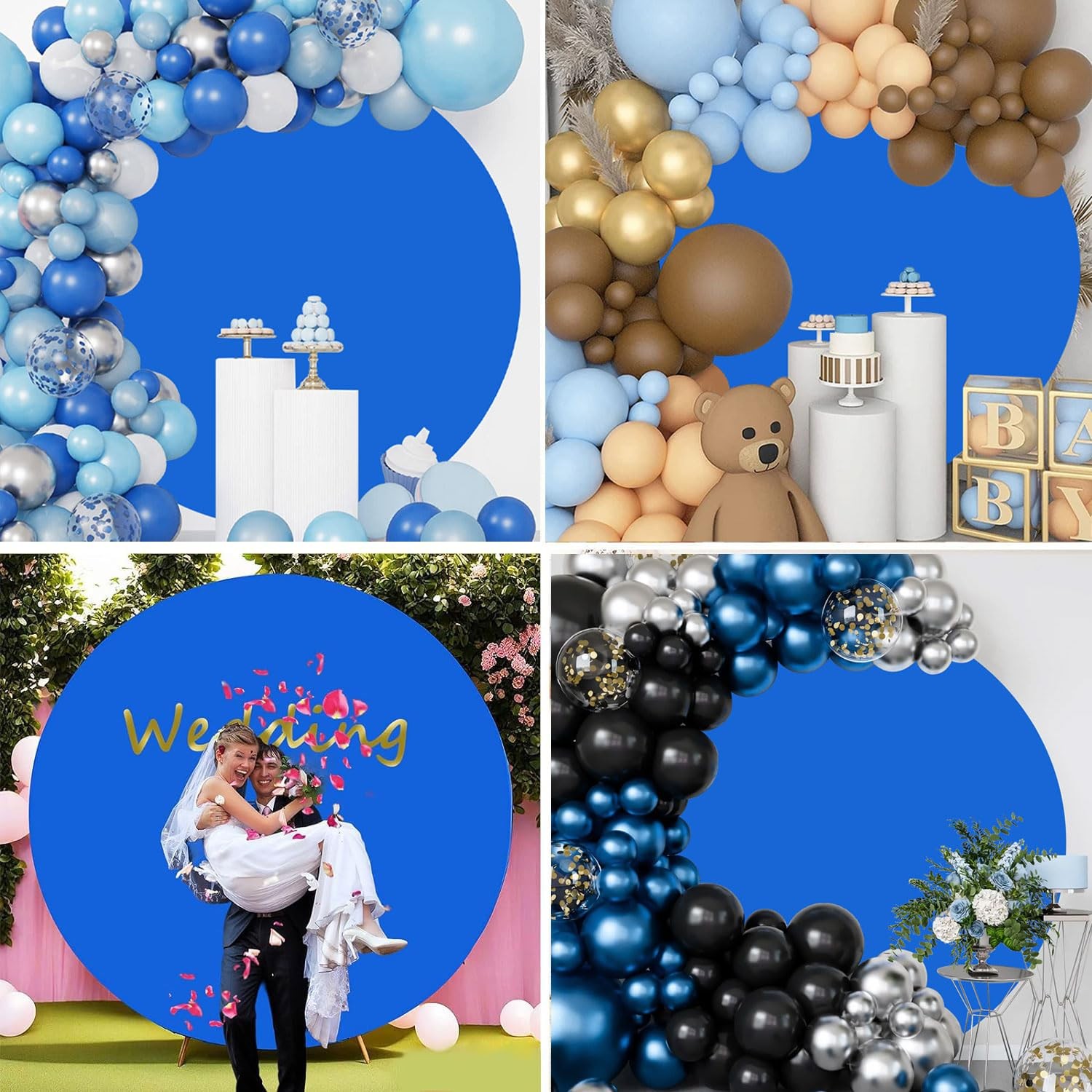 7.2FT Royal Blue Round Backdrop Cover for Wedding,Circle Balloon Arch Backgou…