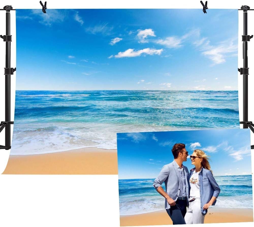 10X7ft Ocean Backdrop, Beach, Seamless Sea, Blue Sky, Summer Photo Background