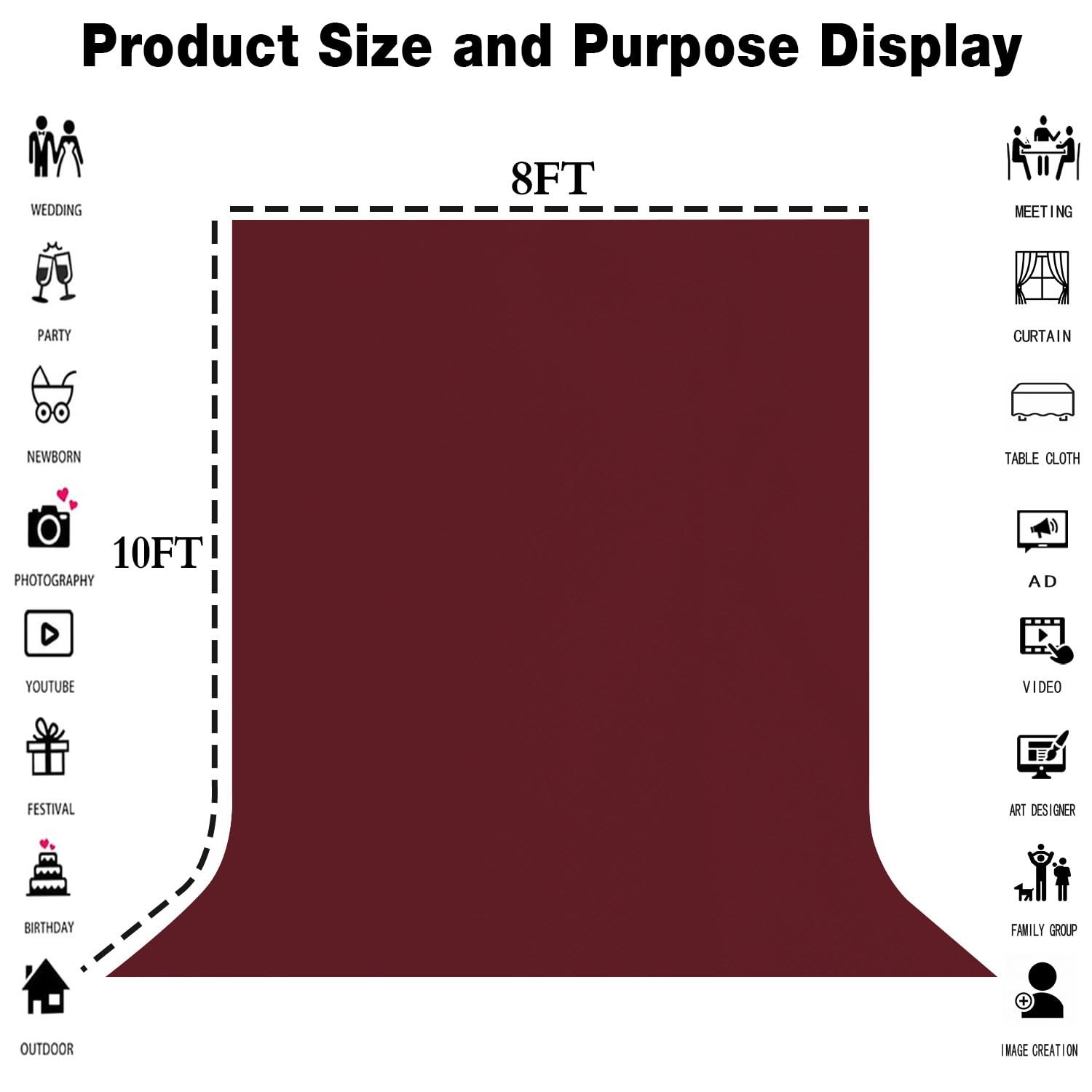 8x10FT Burgundy Wine Red Screen Backdrop for Photography Photo Booth Parties