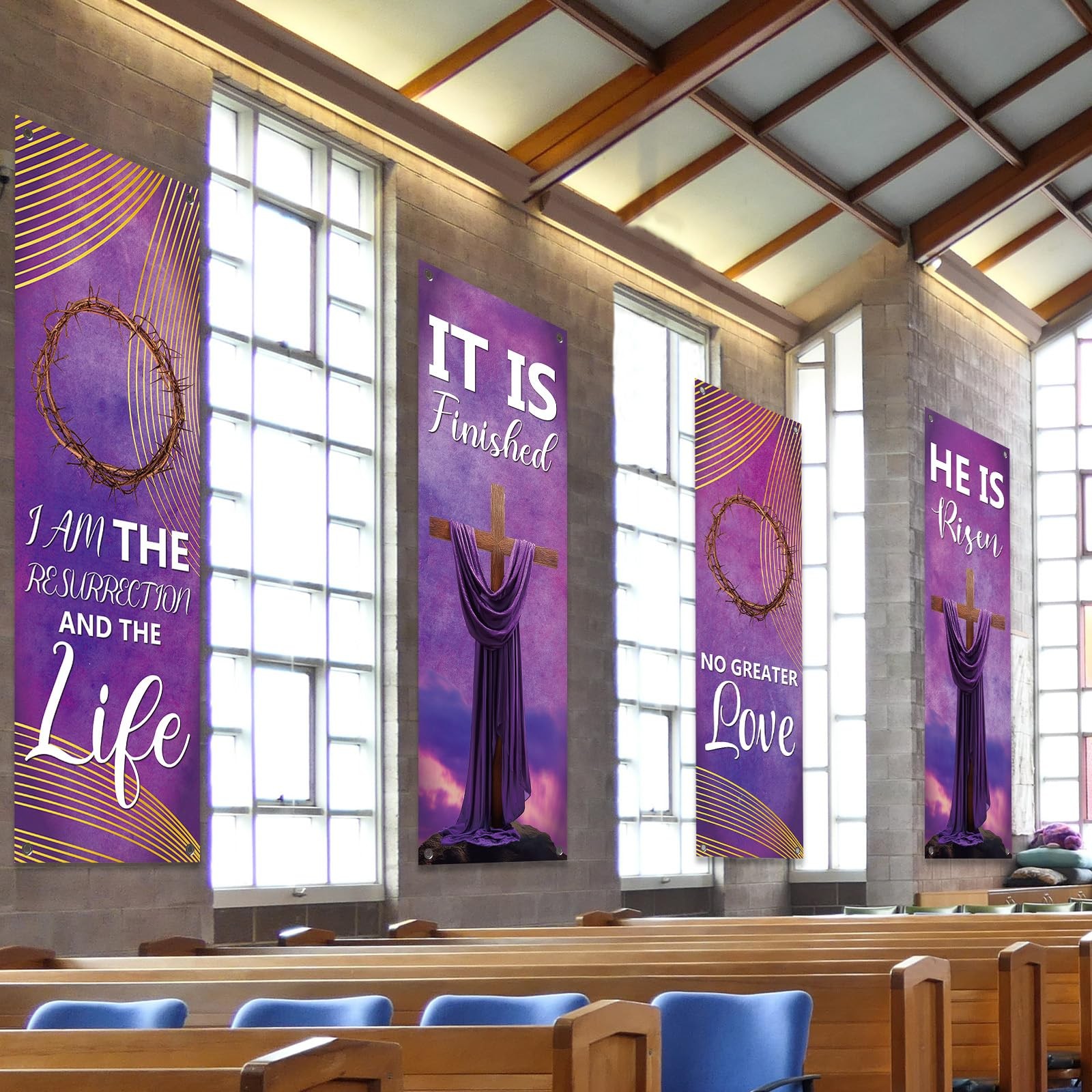 4Pcs Church Banners for Sanctuary Wall Welcome Religious Banners Hanging Back…