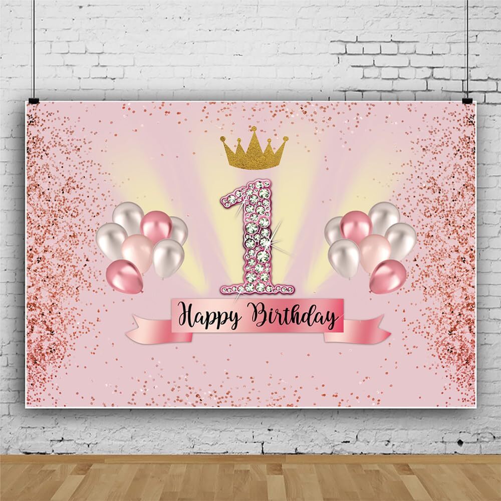 7x5ft Pink 1st Birthday Backdrop for Girls Princess 1 Year Old Birthday Party…