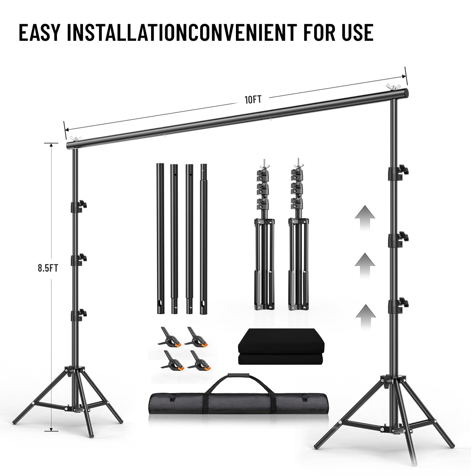 8.5X10 FT Photo Background Stand with 10X12 FT Black Backdrop Screen, Adjusta…