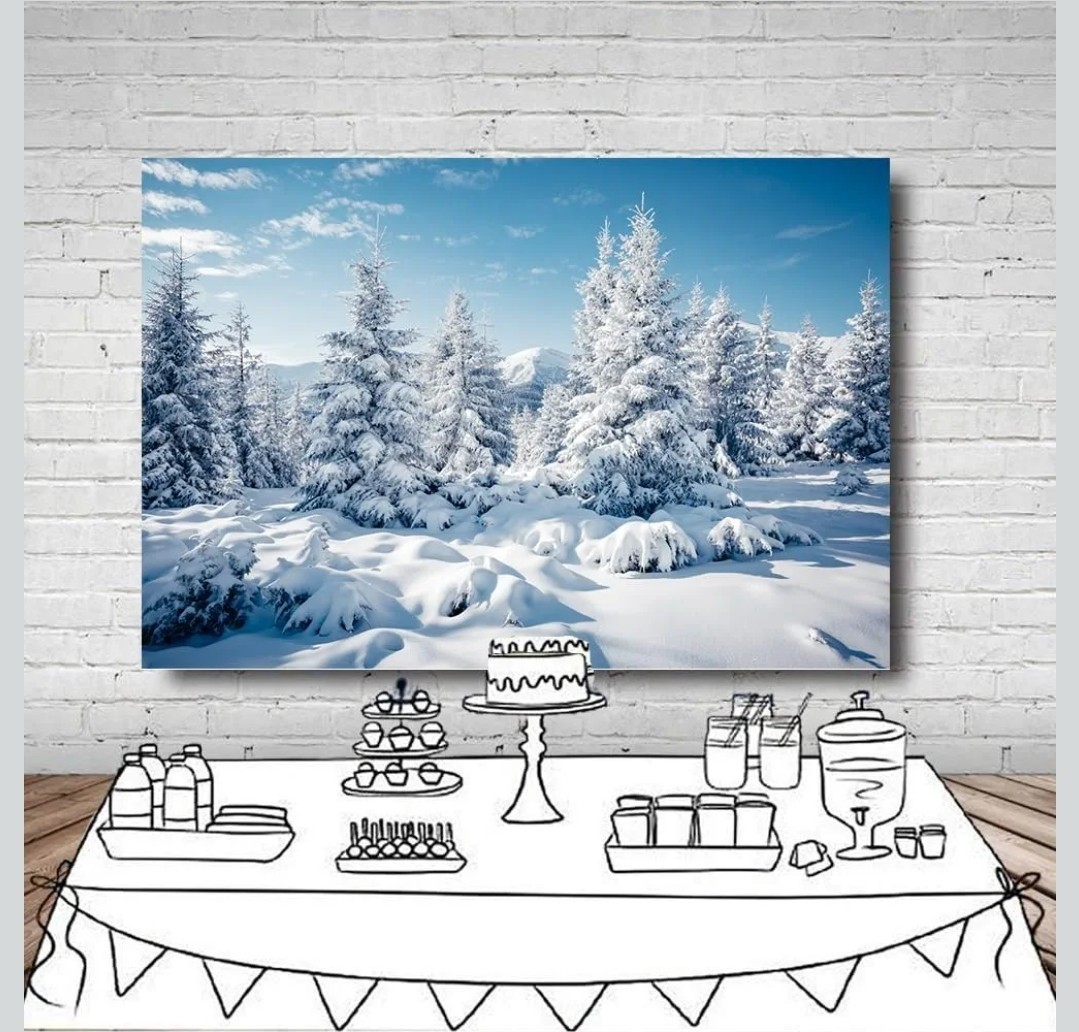 10x10Ft Winter Forest Snow Backdrop Outdoor White Snow Cover Pine Tree Photo