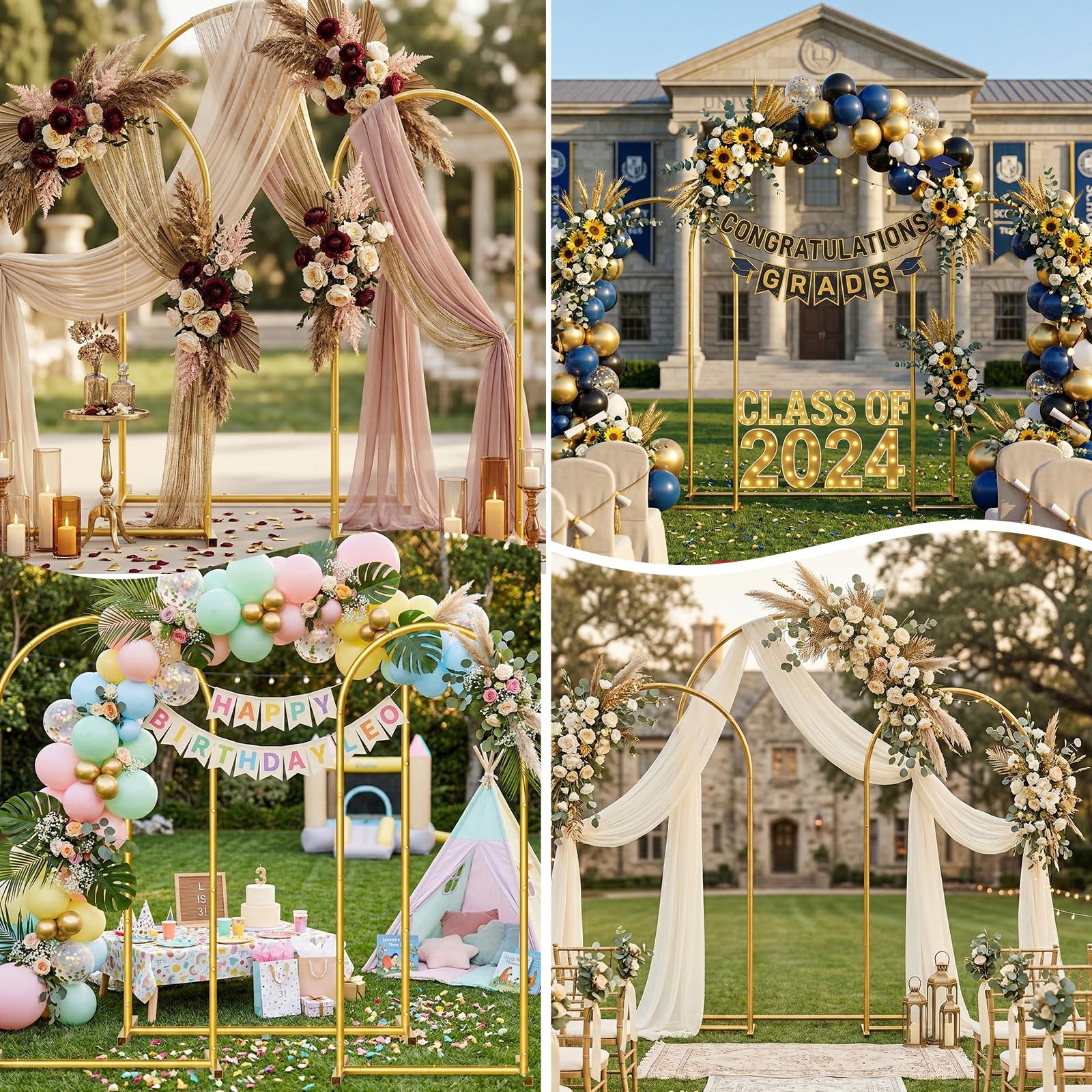 Metal Arch Backdrop Stand Wedding Arch Frame Set of 3 (7.2FT/6.6FT/6FT) Gold …