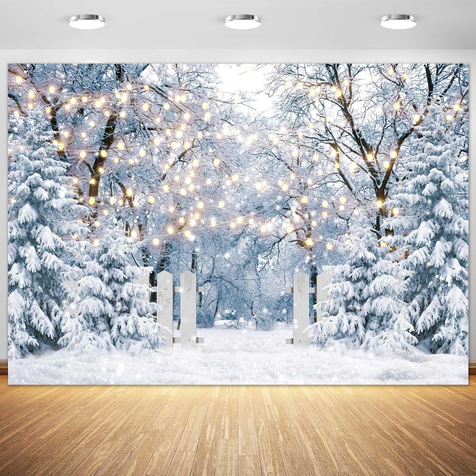 7x5FT Blue Winter Forest Scene Photography Backdrop Wonderland Snowflake Land…