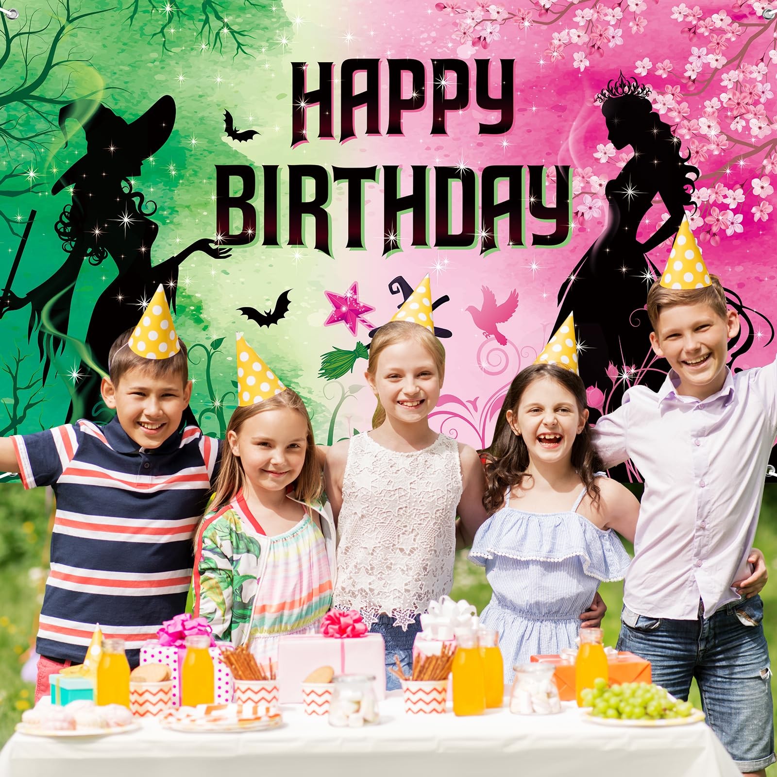 Pink and Green Birthday Backdrop 72.8 inches x 43.3 inches, pink green