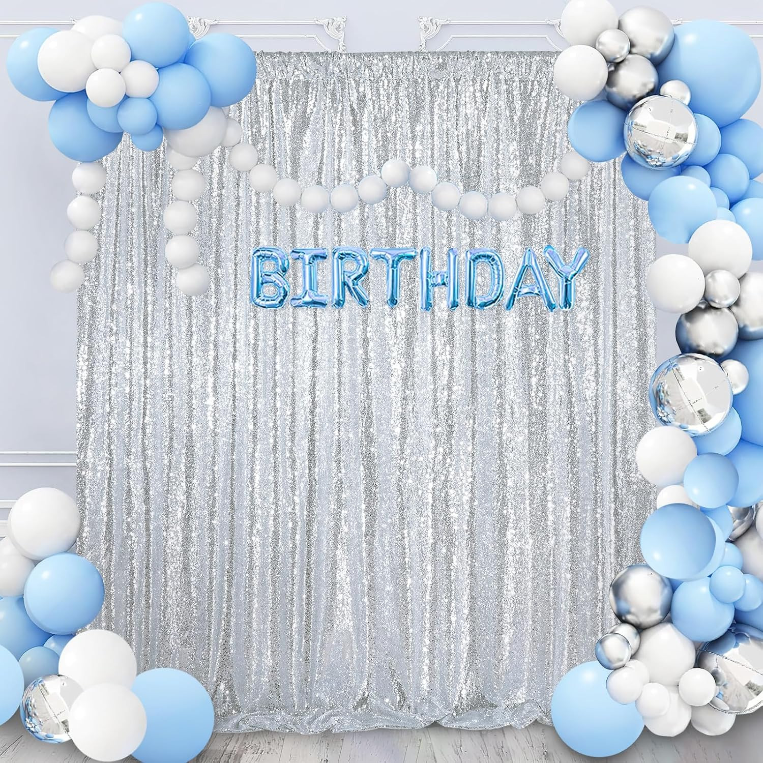 7Ft X 7Ft Silver Sequin Backdrop Curtain Glitter Photo Booth Backdrop for Weddin