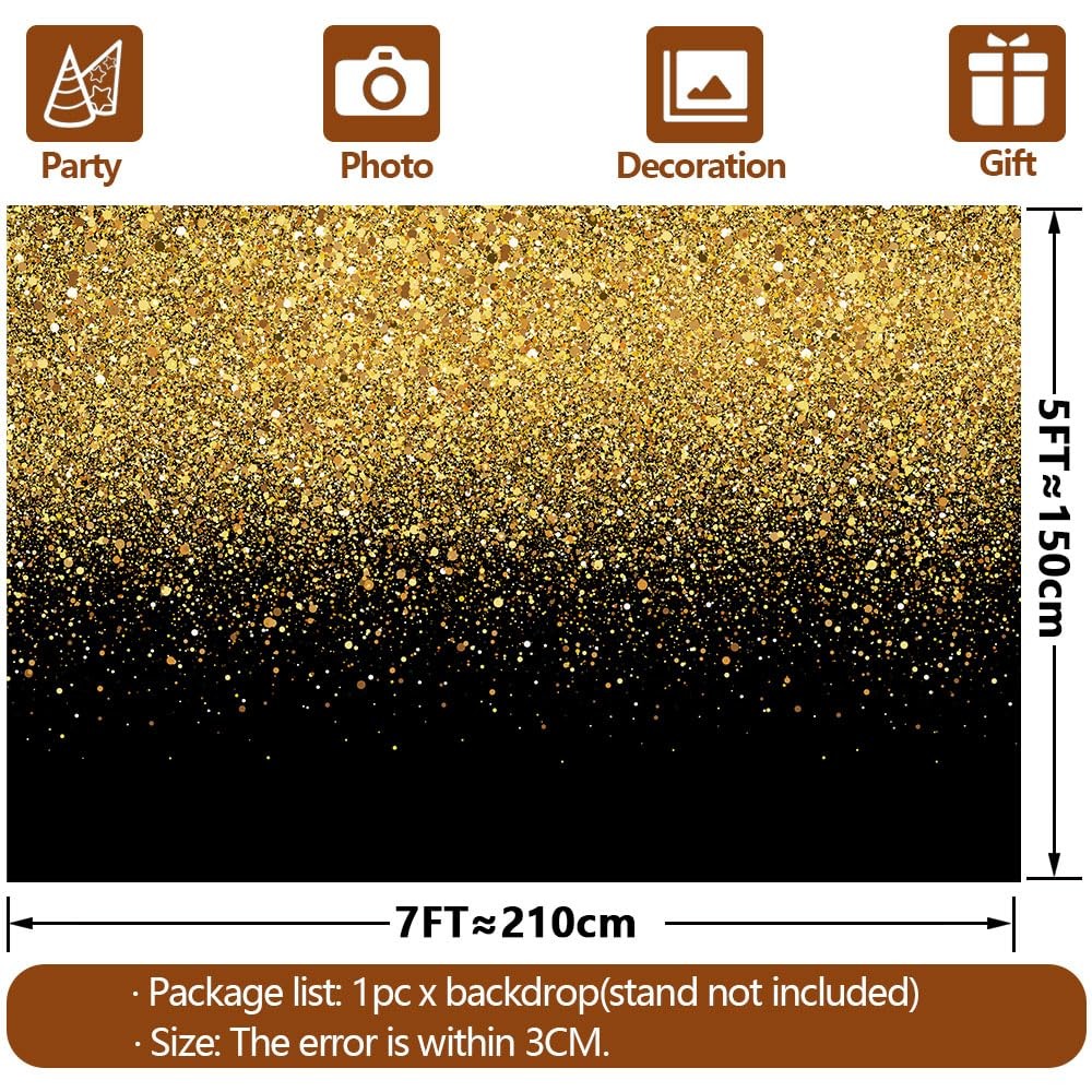 7x5FT Black Gold Backdrop Photography Glitter Birthday New Year Party Decor
